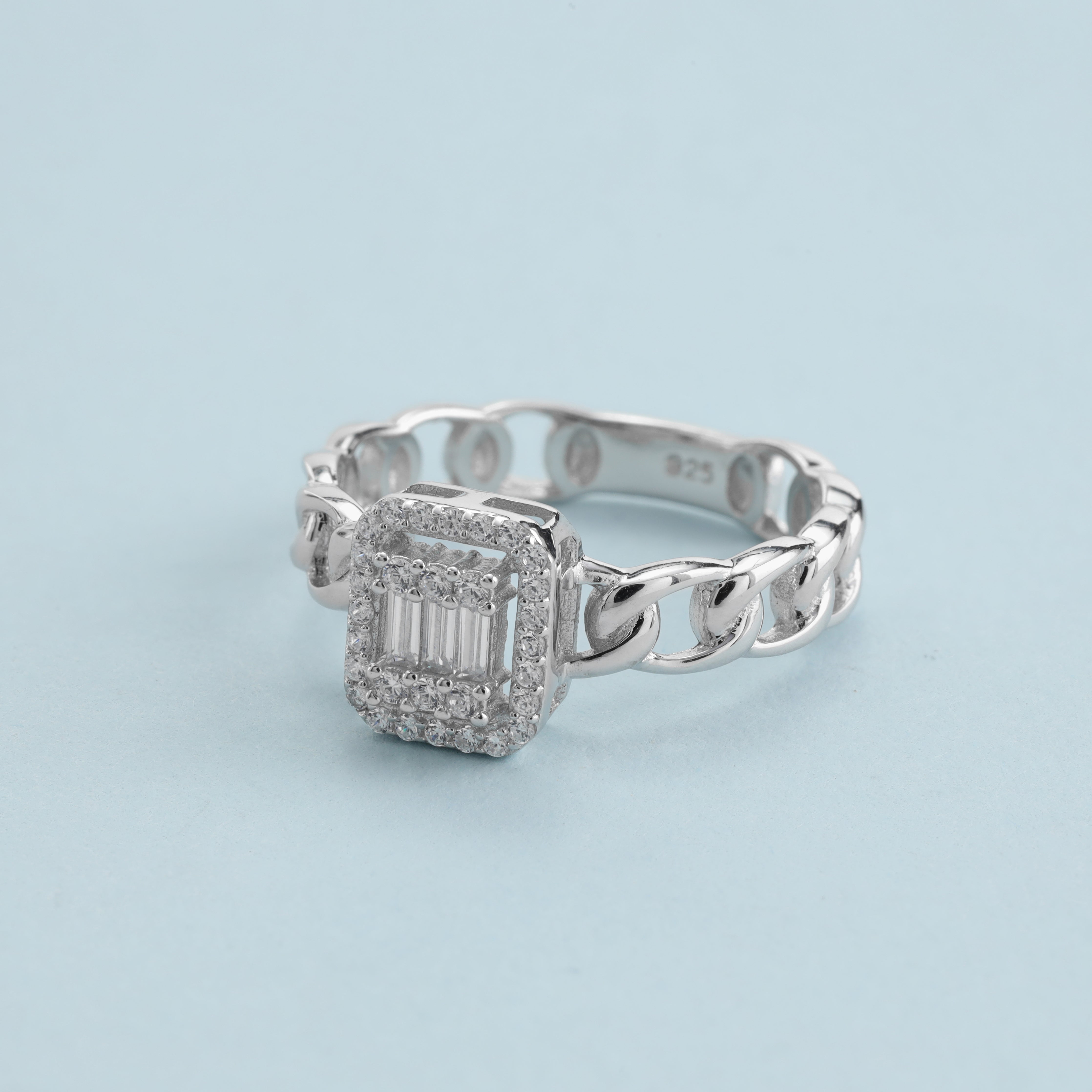 Damen Silberring Cocktailring Panzerkette Elemente Zirkonia Ringe Größe 6-8 aus 925 Sterlingsilber - Taipan Schmuck