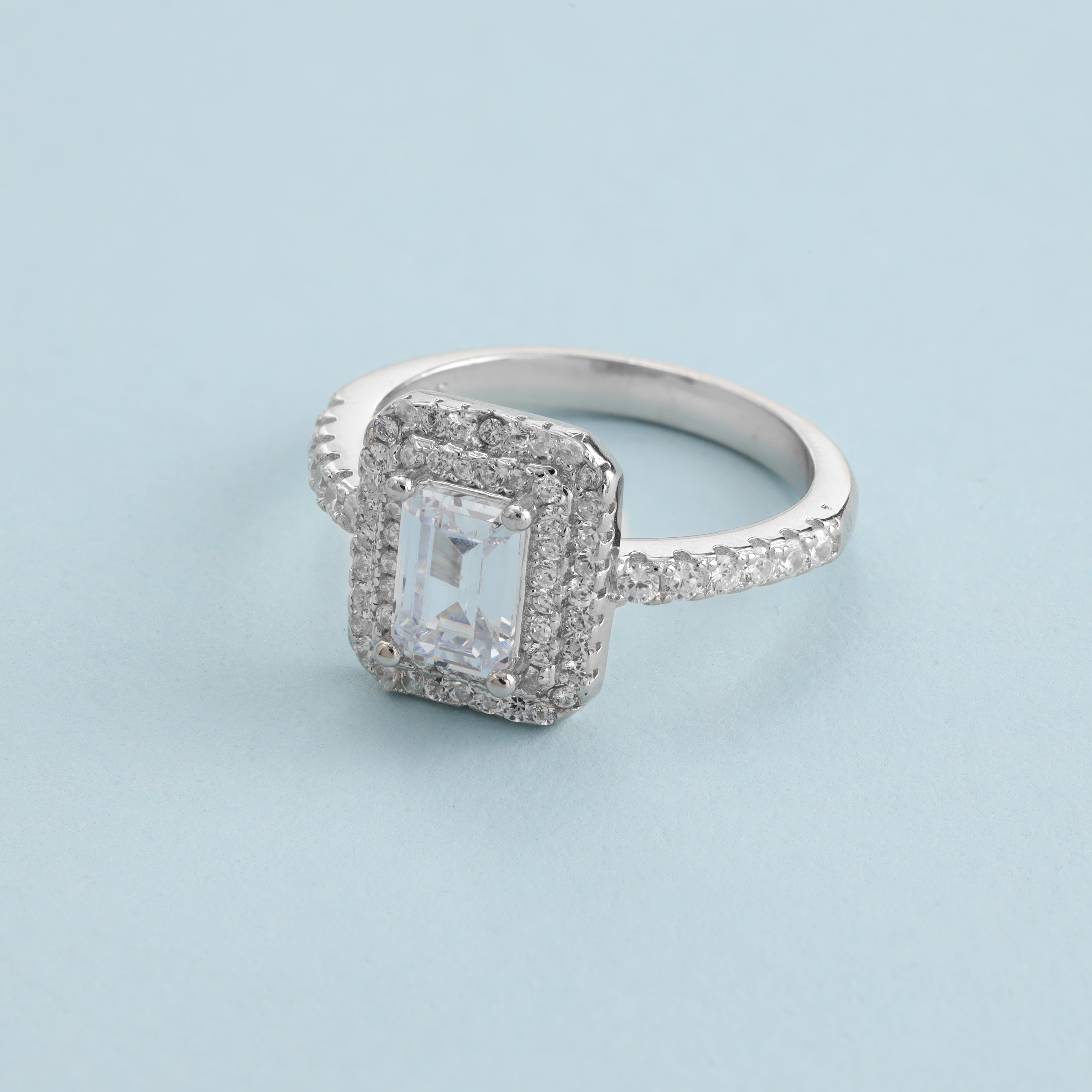 Damen Zirkonia Ring rechteckiger Baguette Stein Gr. 5/6/7/8/9 aus 925 Sterlingsilber - Taipan Schmuck