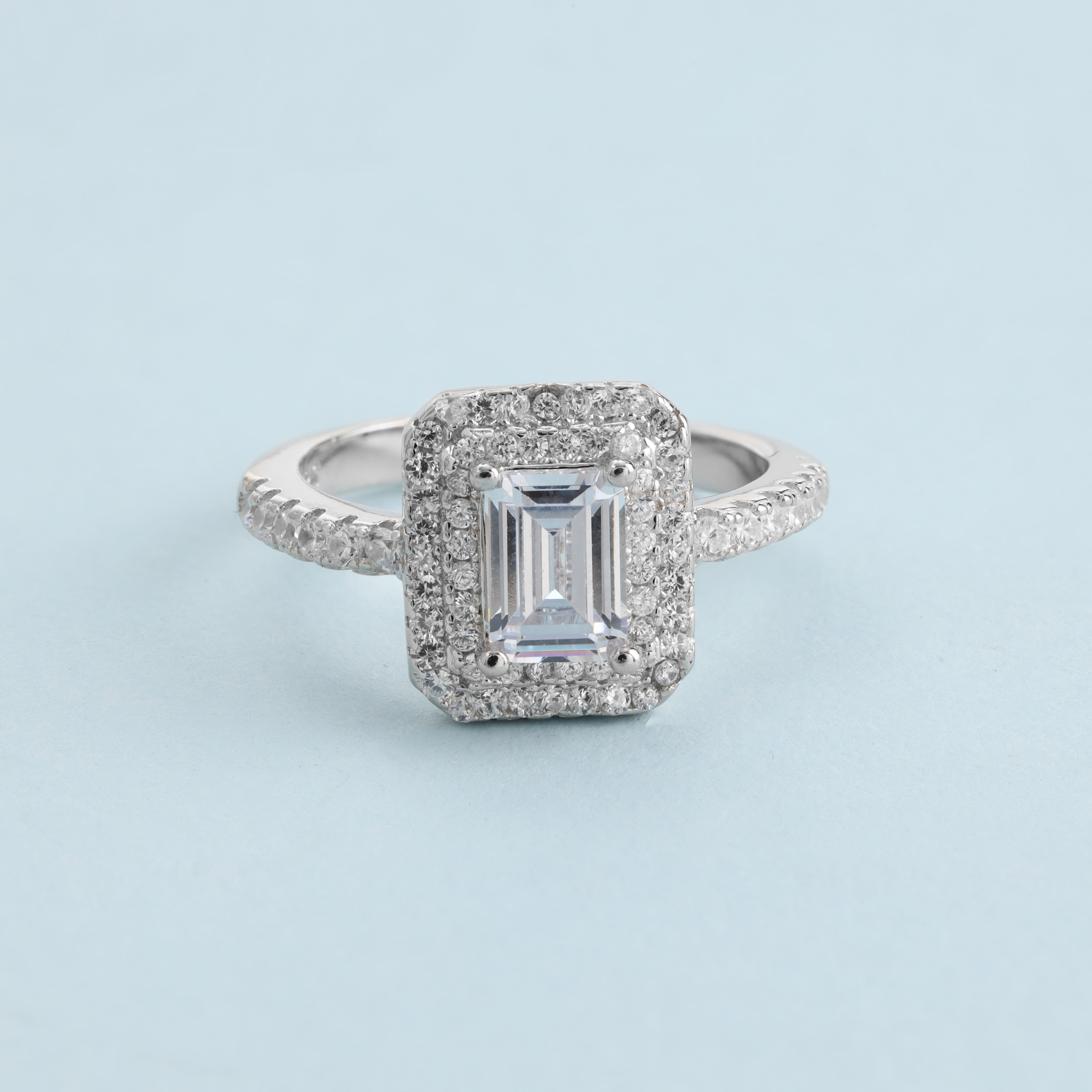 Damen Zirkonia Ring rechteckiger Baguette Stein Gr. 5/6/7/8/9 aus 925 Sterlingsilber - Taipan Schmuck