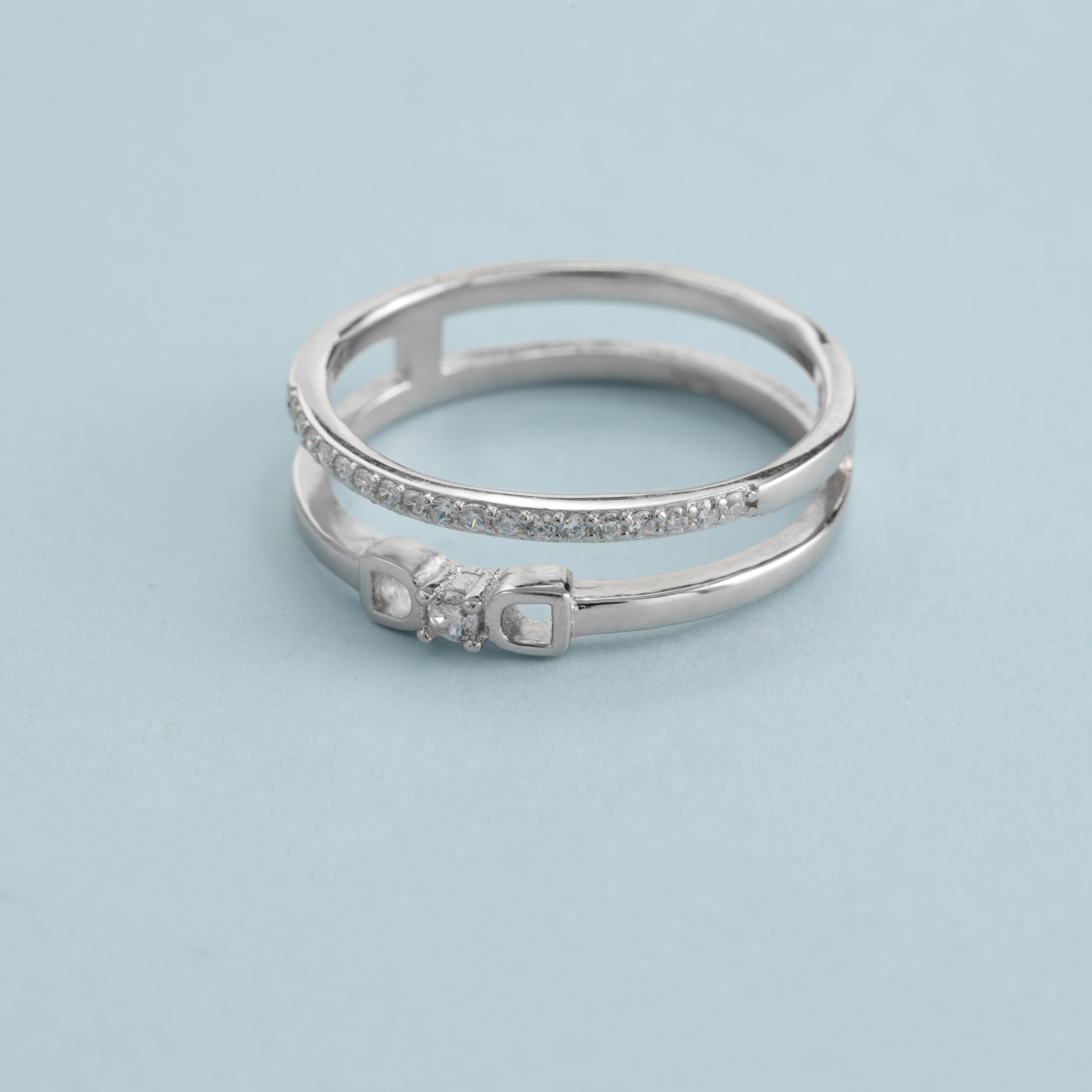 Damen Silberring Zirkonia Doppel Ring mit süßer Schleife Gr. 6/8 aus 925 Sterlingsilber - Taipan Schmuck