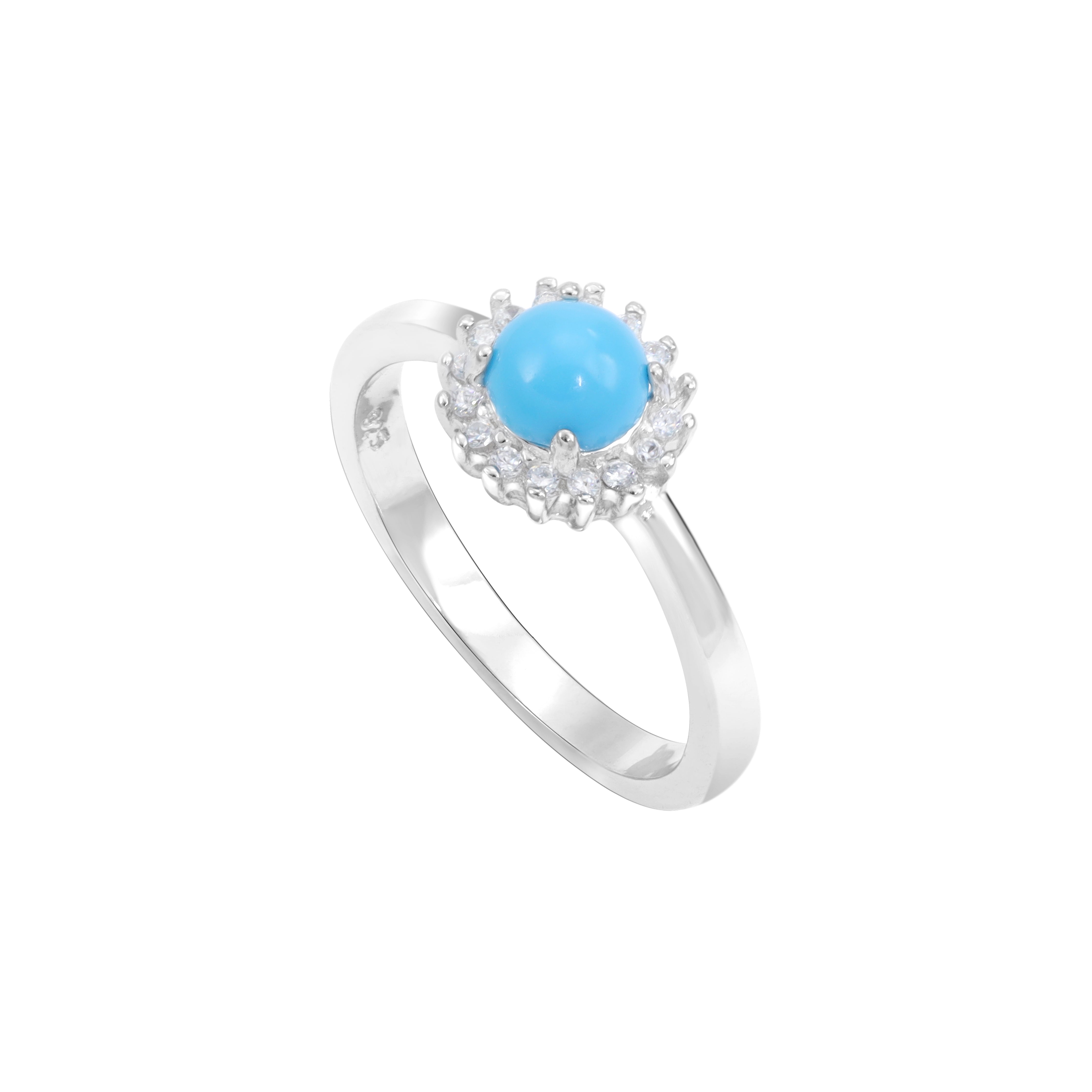 Damen Silberring Zirkonia Ring runder türkiser Stein Größe 6-9 aus 925 Sterlingsilber - Taipan Schmuck