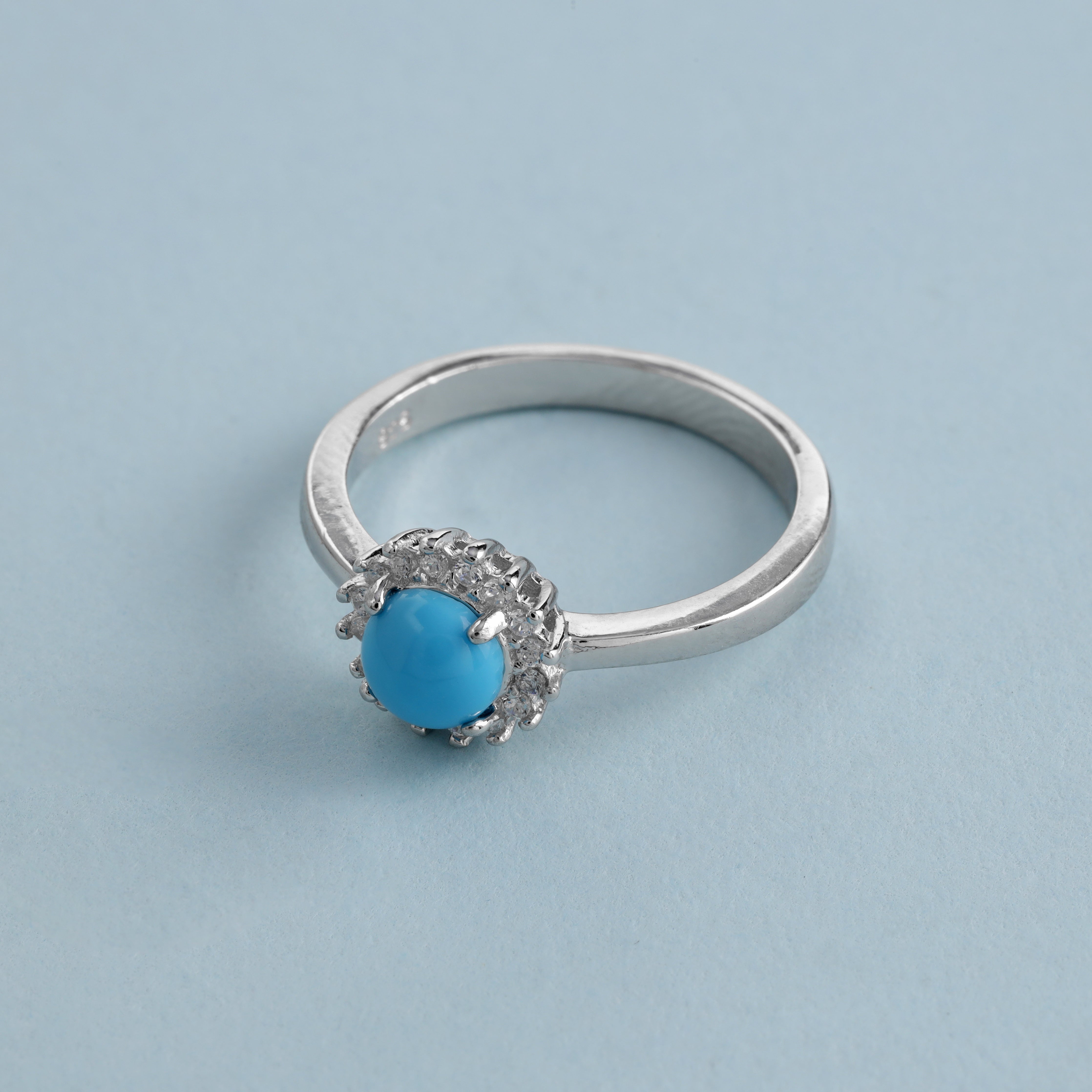 Damen Silberring Zirkonia Ring runder türkiser Stein Gr. 6/7/8/9 aus 925 Sterlingsilber - Taipan Schmuck