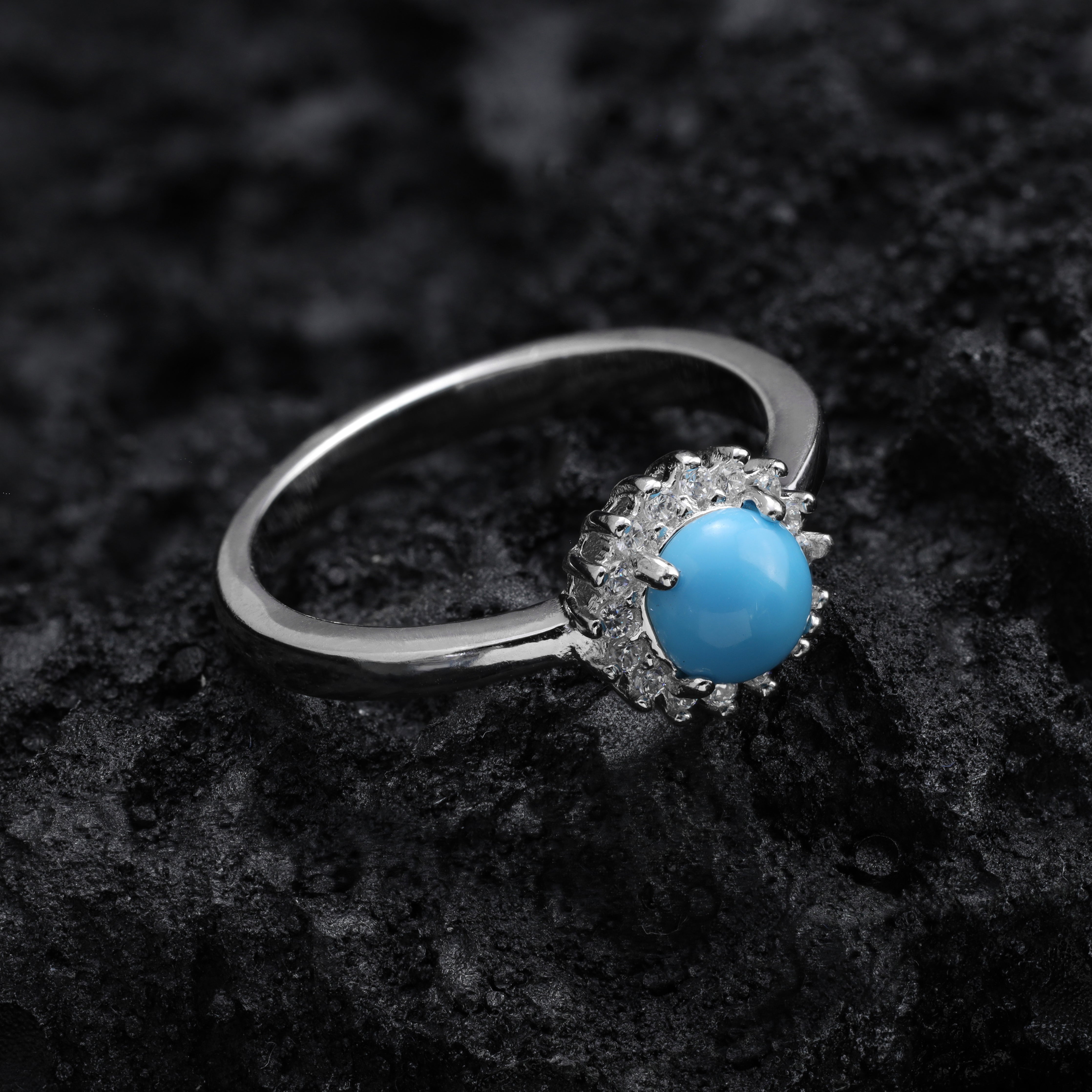 Damen Silberring Zirkonia Ring runder türkiser Stein Größe 6-9 aus 925 Sterlingsilber - Taipan Schmuck