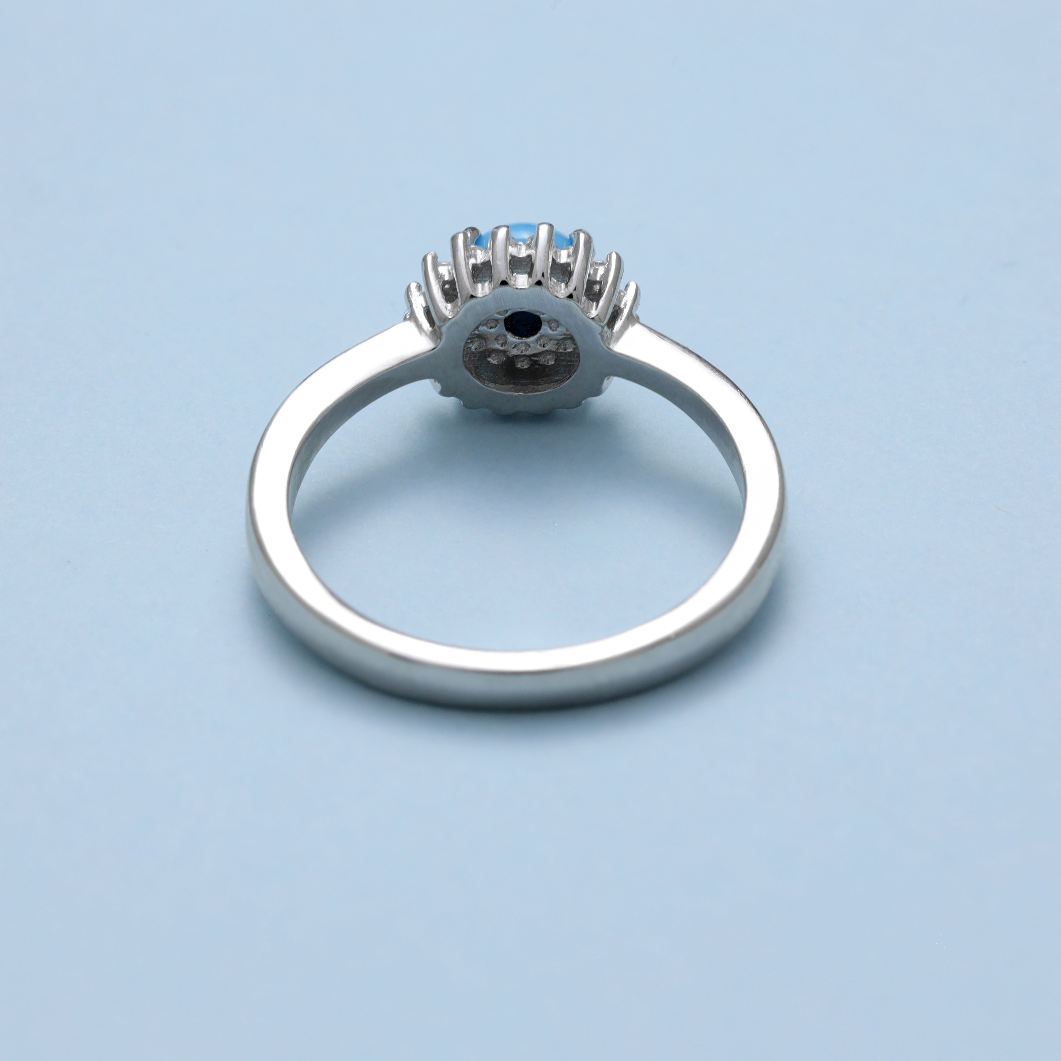 Damen Silberring Zirkonia Ring runder türkiser Stein Gr. 6/7/8/9 aus 925 Sterlingsilber - Taipan Schmuck