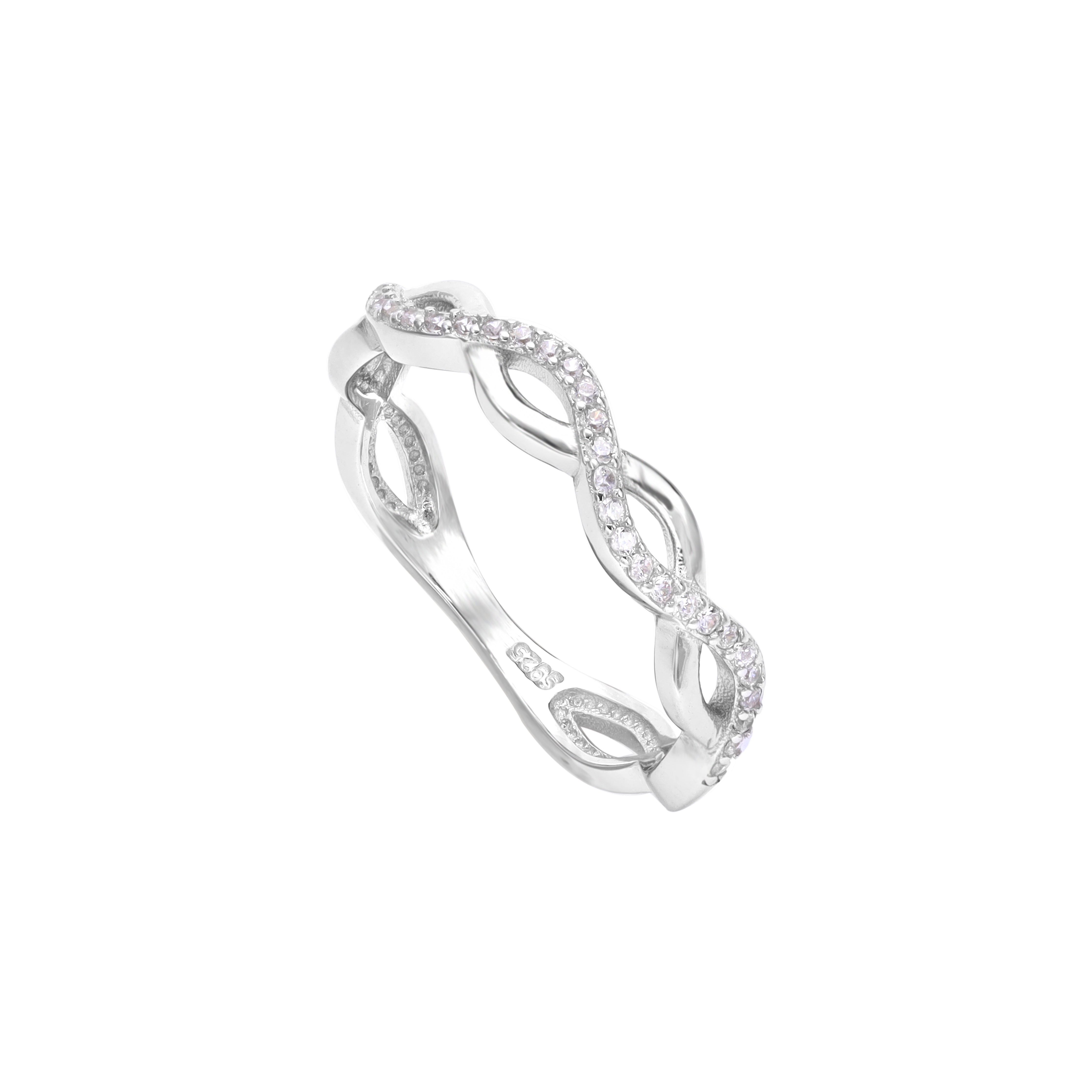 Damen Silberring gewellter Loop Zirkonia Ring Größe 6-8 aus 925 Sterlingsilber - Taipan Schmuck