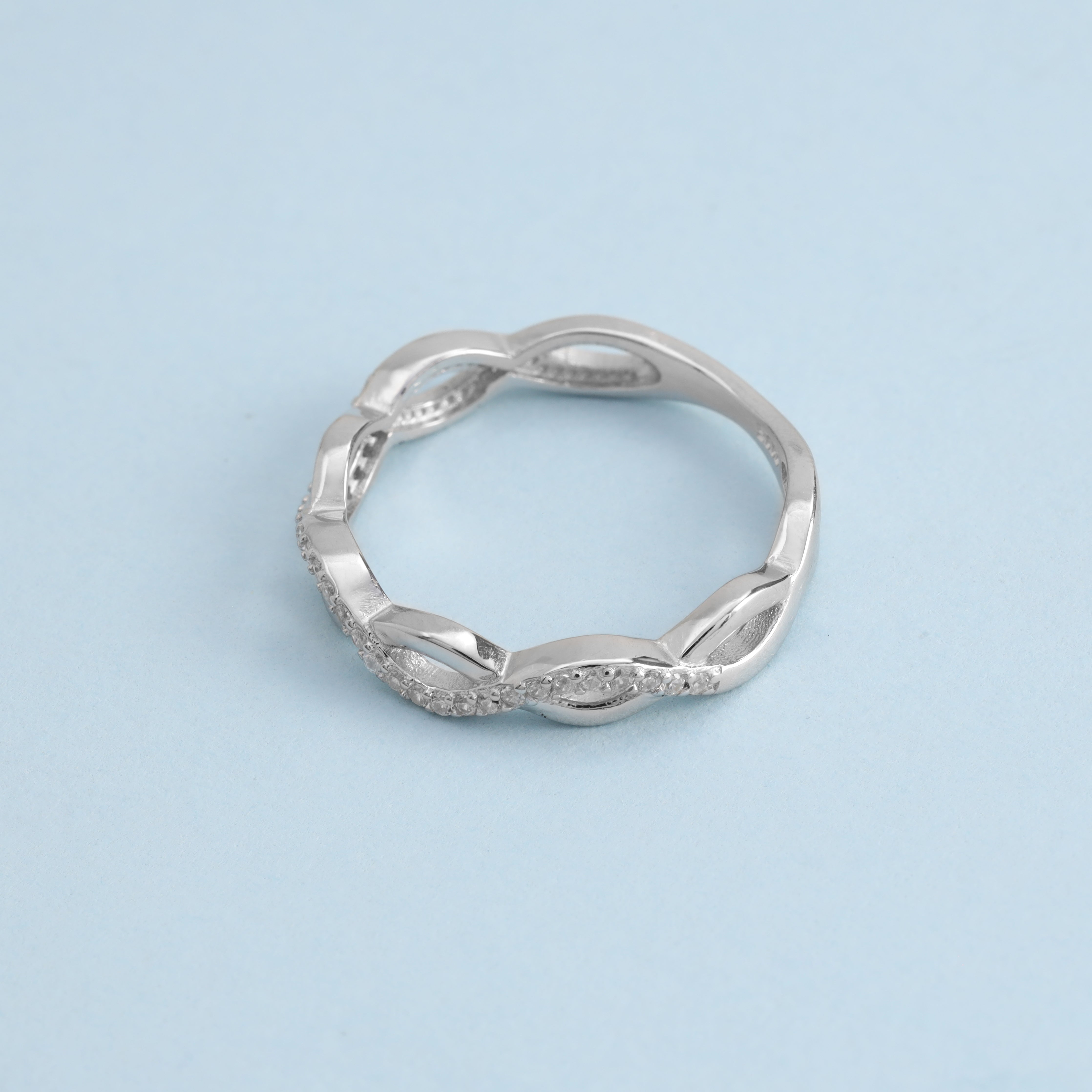 Damen Silberring gewellter Loop Zirkonia Ring Größe 6-8 aus 925 Sterlingsilber - Taipan Schmuck