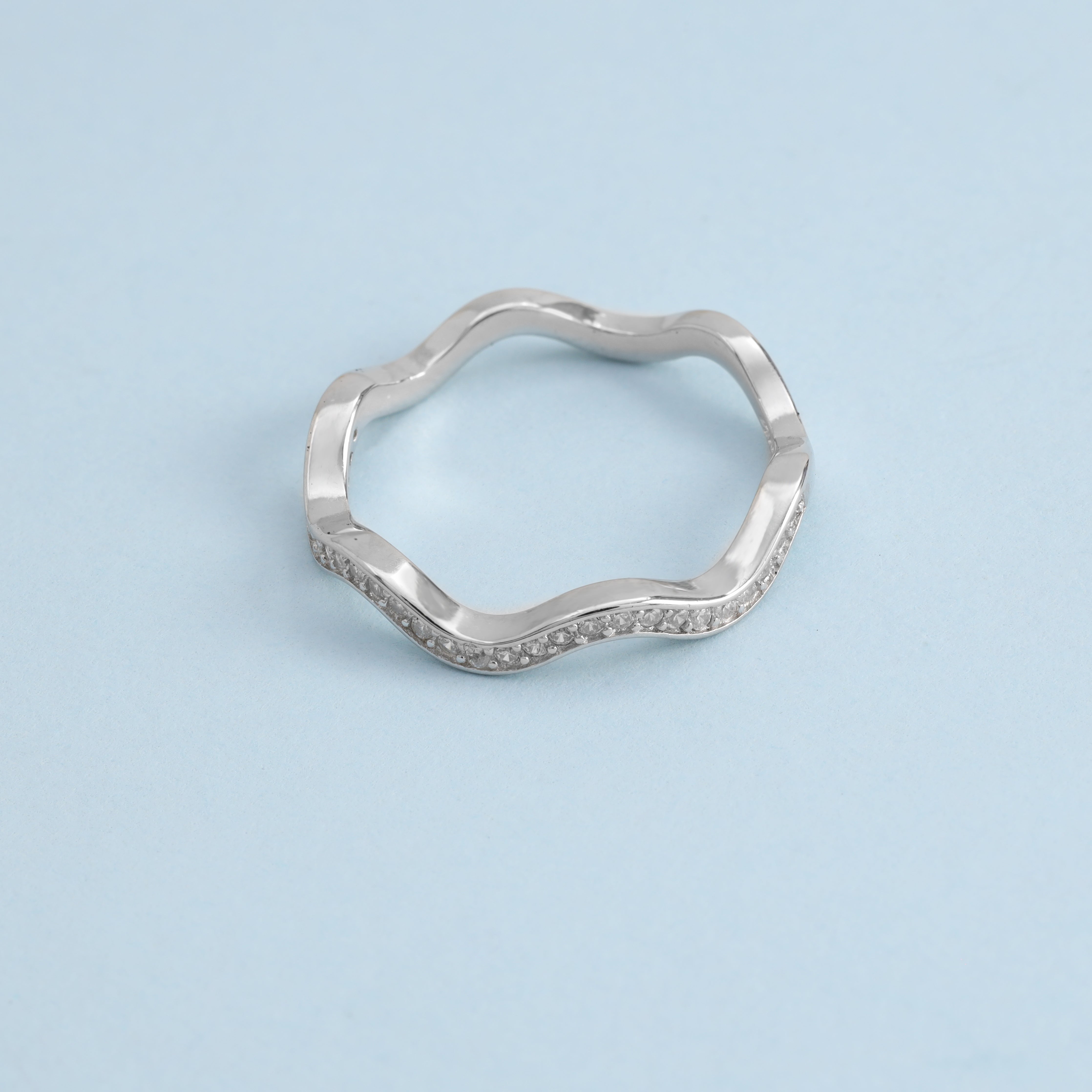 Damen Silberring gewellter Zirkonia Ring Gr. 6/7/8 aus 925 Sterlingsilber - Taipan Schmuck
