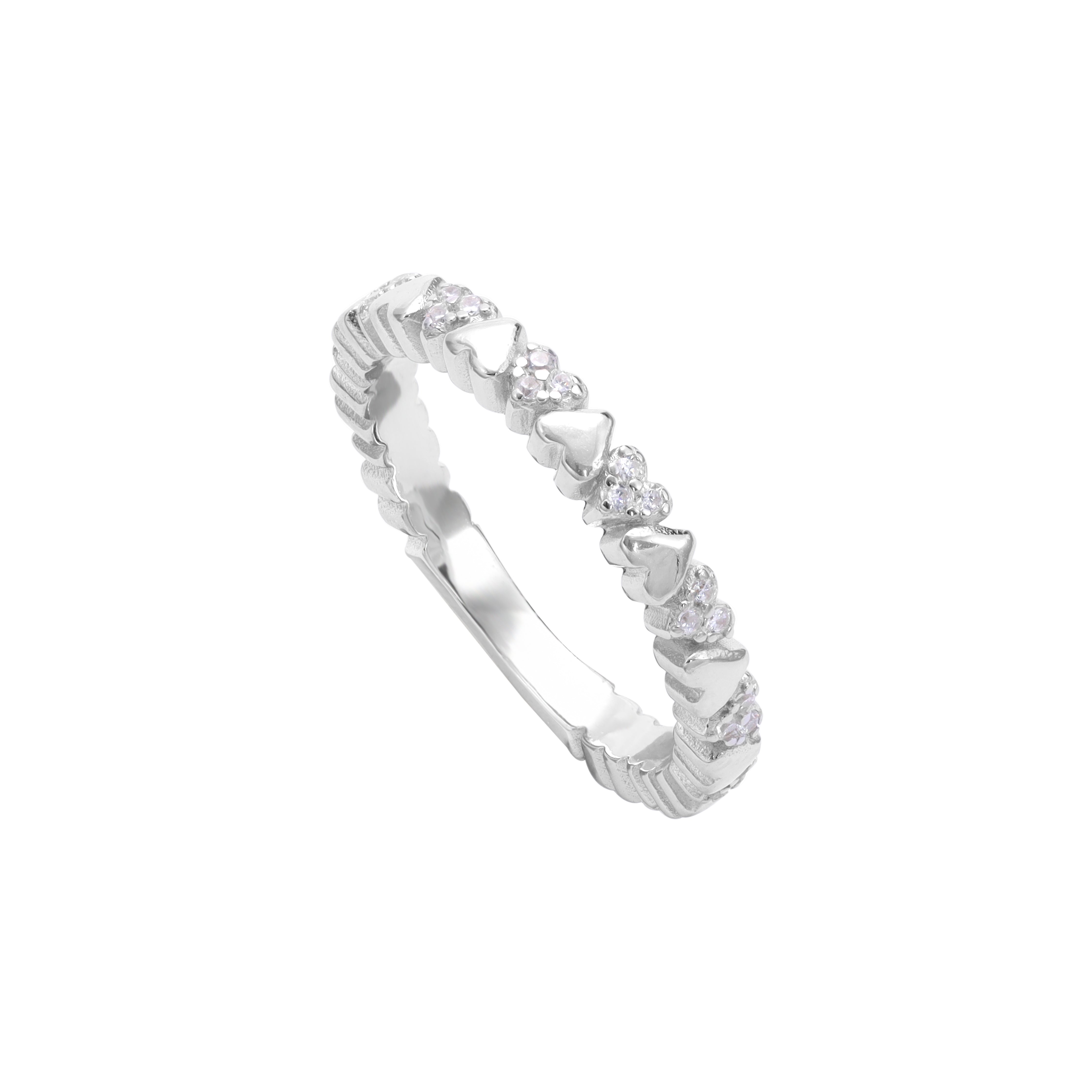 Bandring Damen Silberring Herz Motiv Zirkonia Ring Größe 6-9 aus 925 Sterlingsilber - Taipan Schmuck