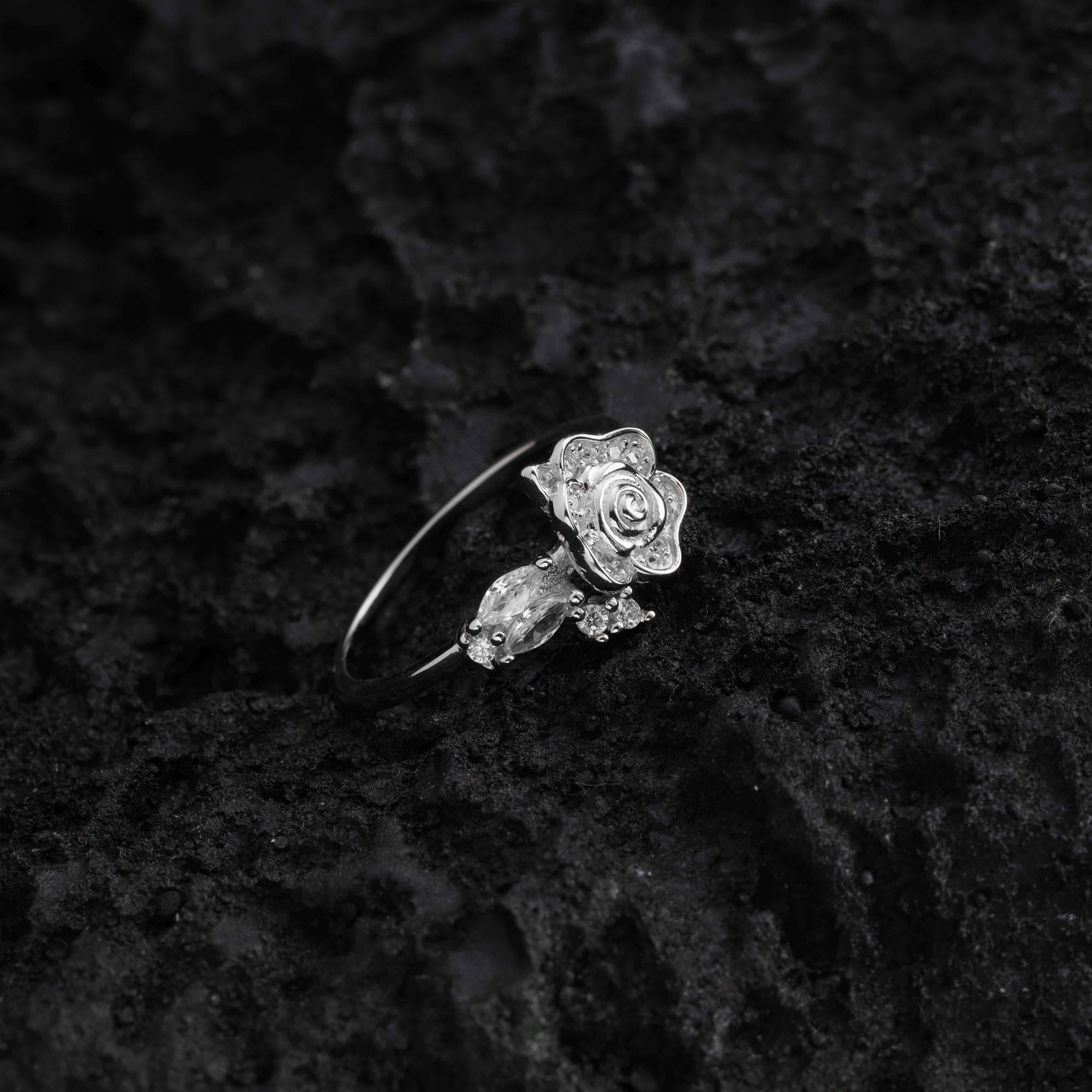 Damen Rosen Motiv Silberring Zirkonia Ring Gr. 6/7/8 aus 925 Sterlingsilber - Taipan Schmuck