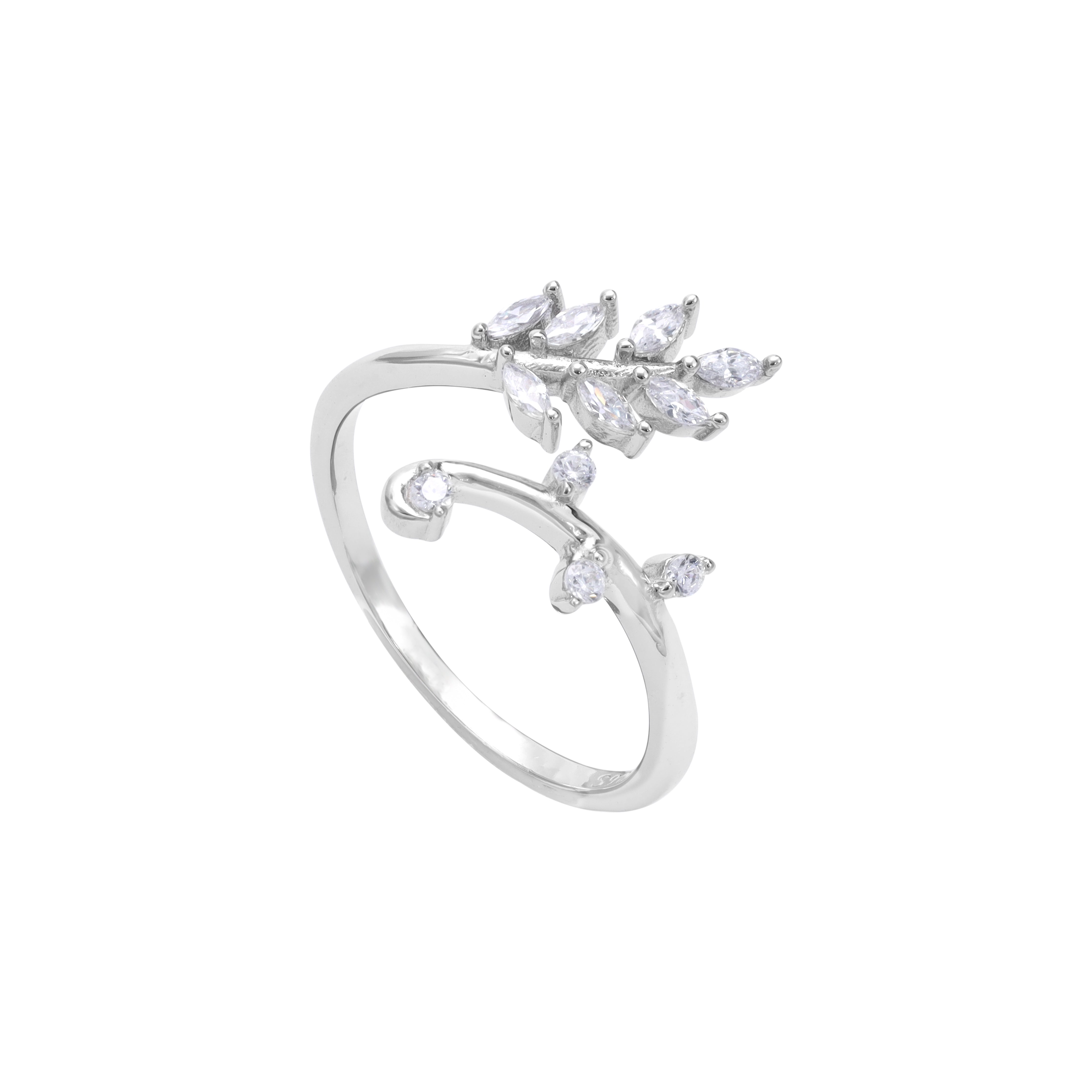 Damen Silberring Blatt Motiv Zirkonia Ring Größe 6-8 aus 925 Sterlingsilber - Taipan Schmuck