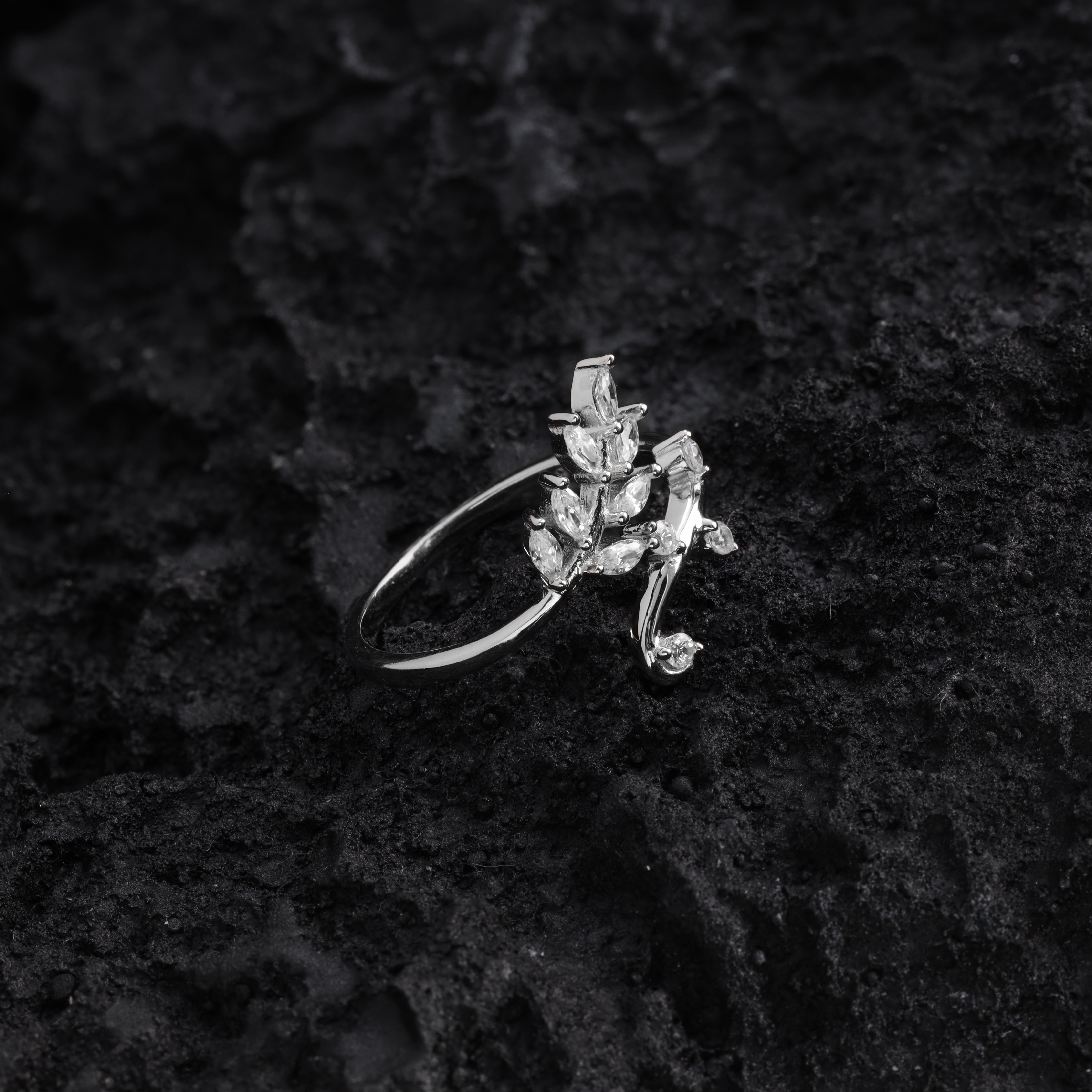 Damen Silberring Blatt Motiv Zirkonia Ring Größe 6-8 aus 925 Sterlingsilber - Taipan Schmuck
