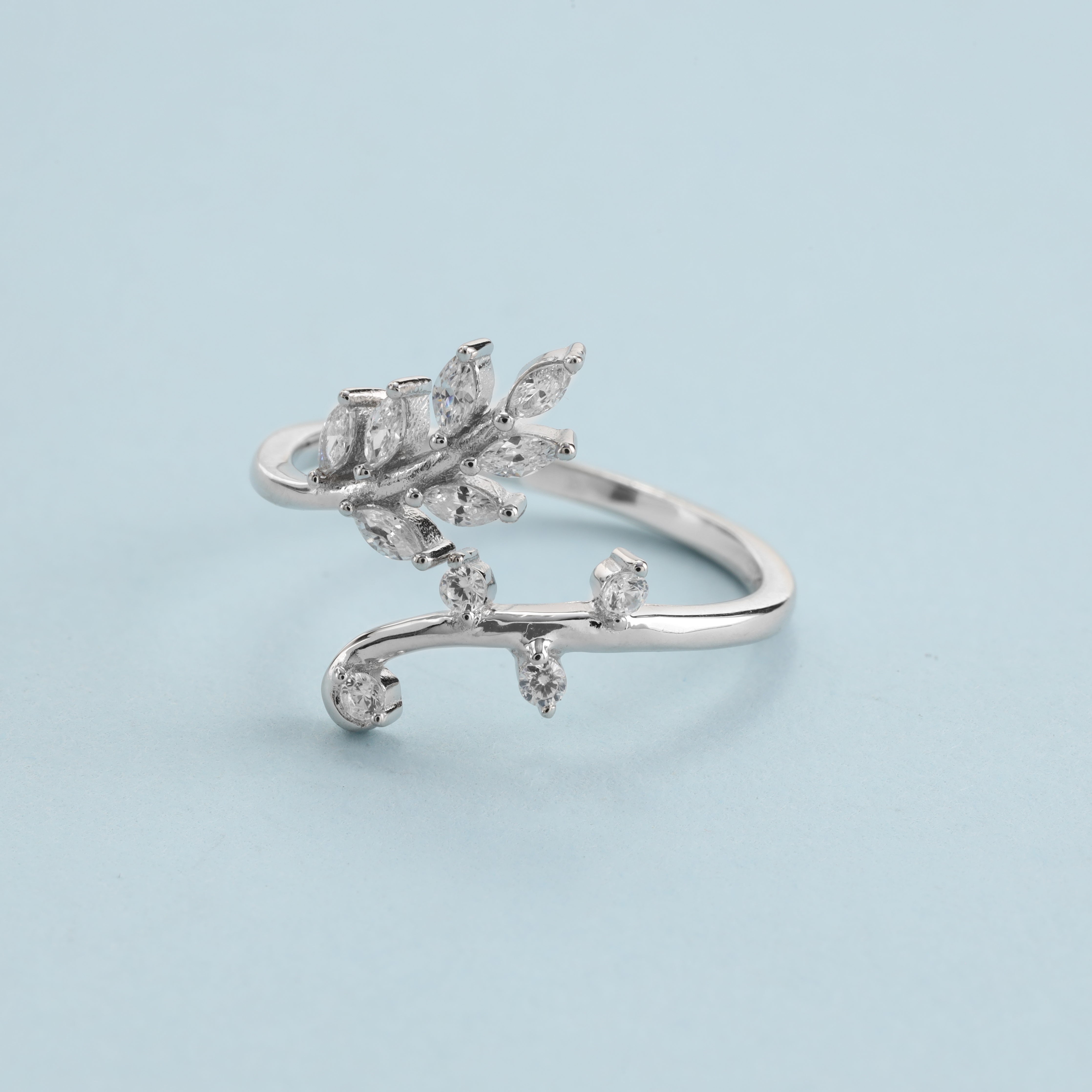 Damen Silberring Blatt Motiv Zirkonia Ring Größe 6-8 aus 925 Sterlingsilber - Taipan Schmuck