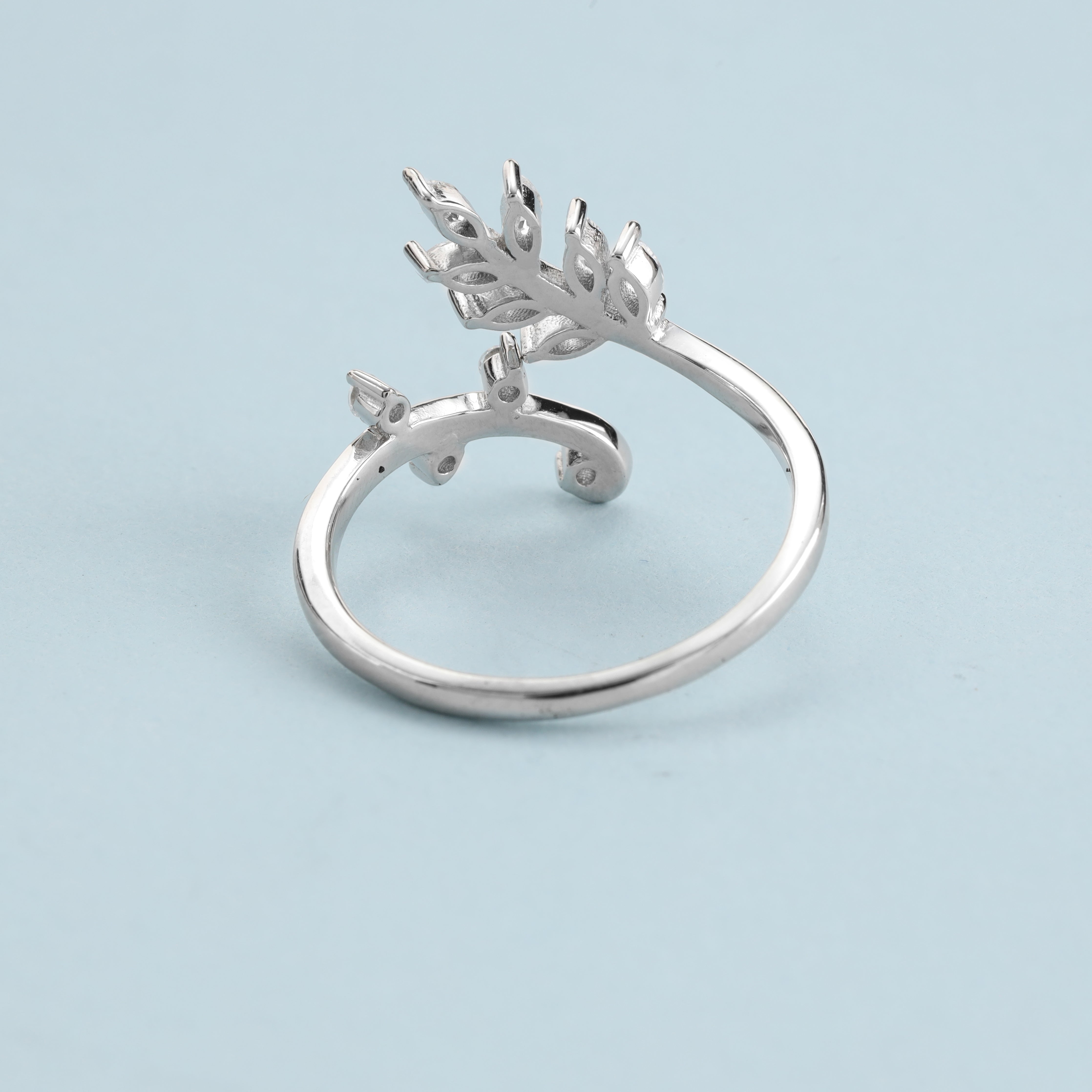 Damen Silberring Blatt Motiv Zirkonia Ring Größe 6-8 aus 925 Sterlingsilber - Taipan Schmuck