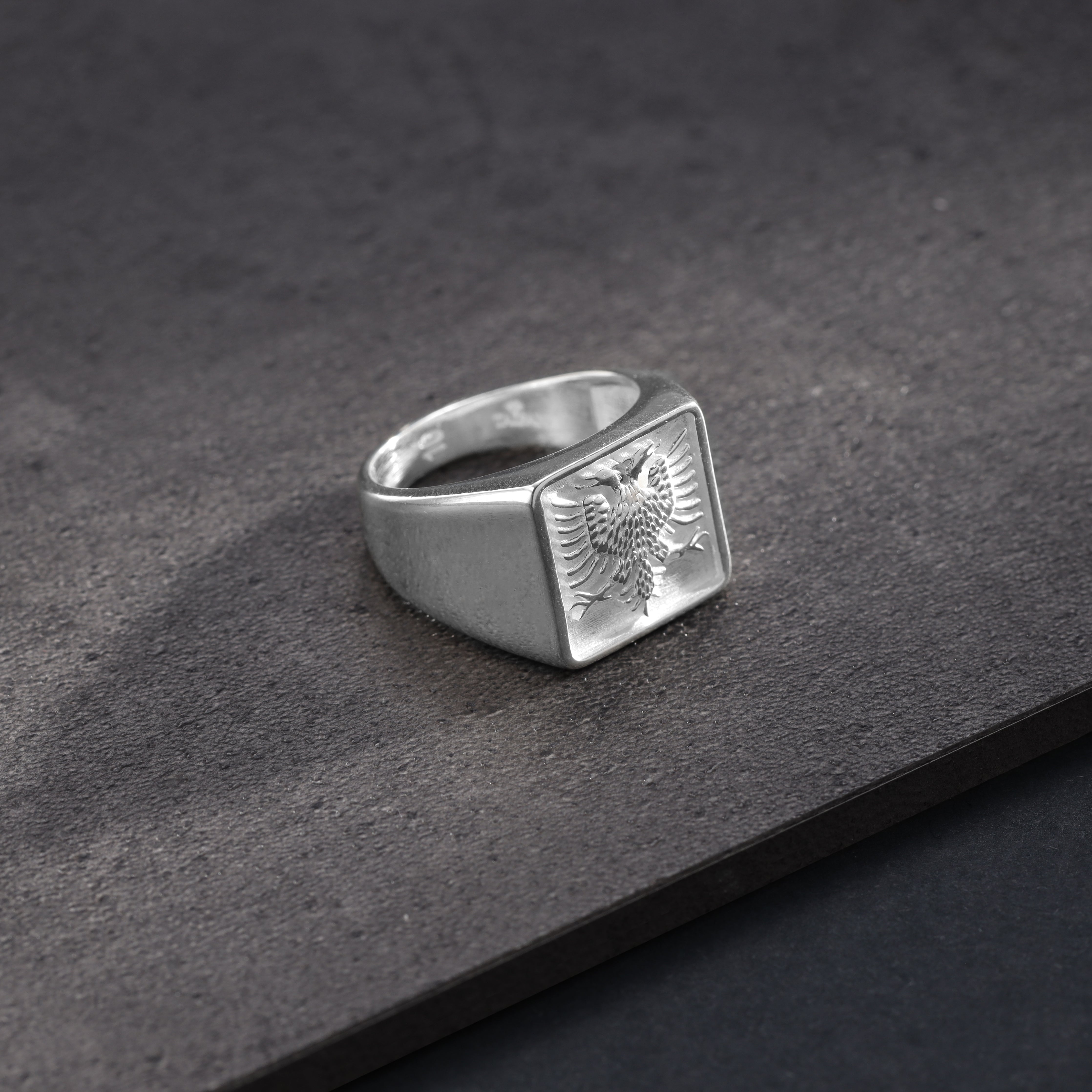 Albanischer Adler Albanien Eagle Flagge Shqiptar Silberring aus 925 Sterlingsilber Größe 8-12 - Taipan Schmuck