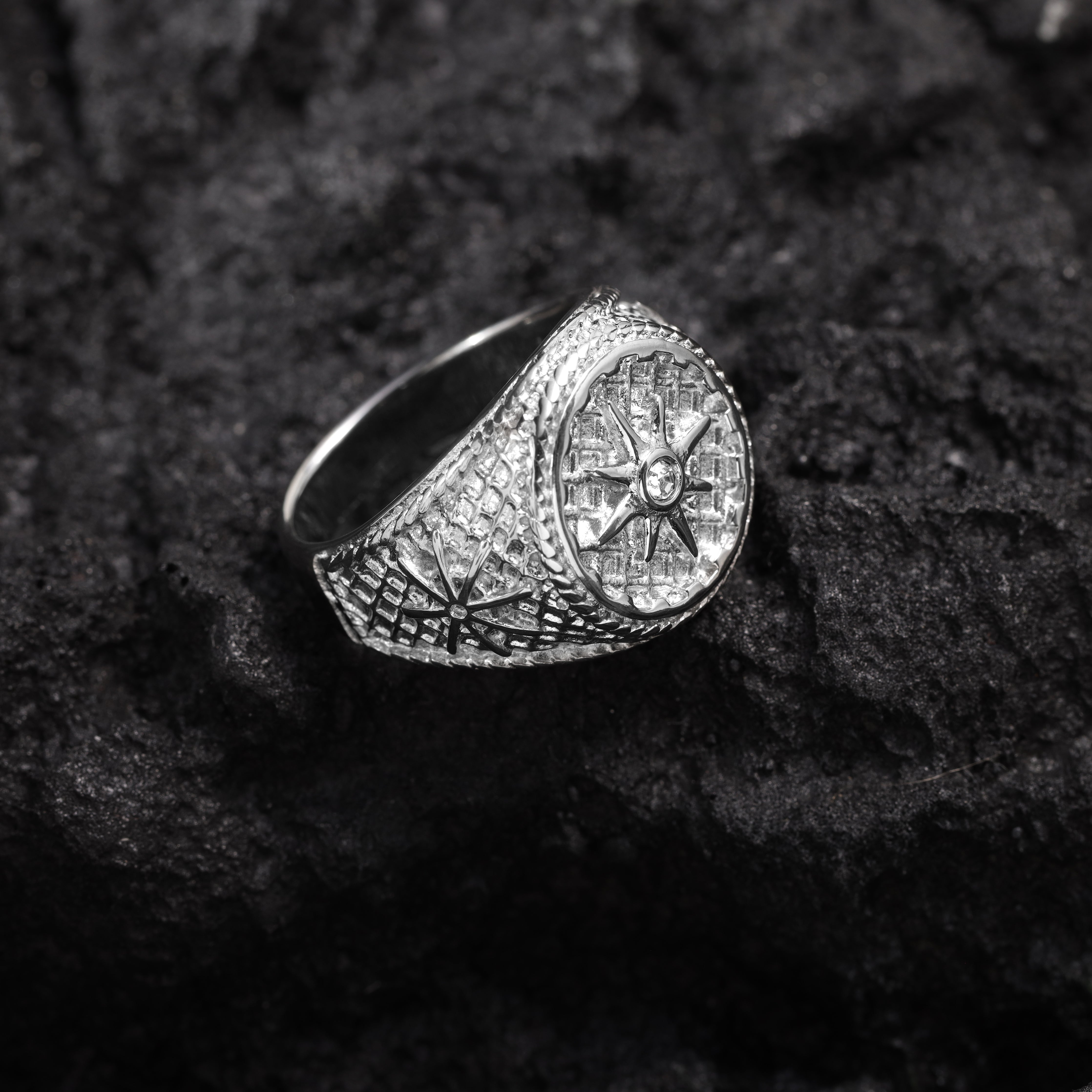 Kompass Herren Ring Größe 9-12 aus Edelstahl - Taipan Schmuck