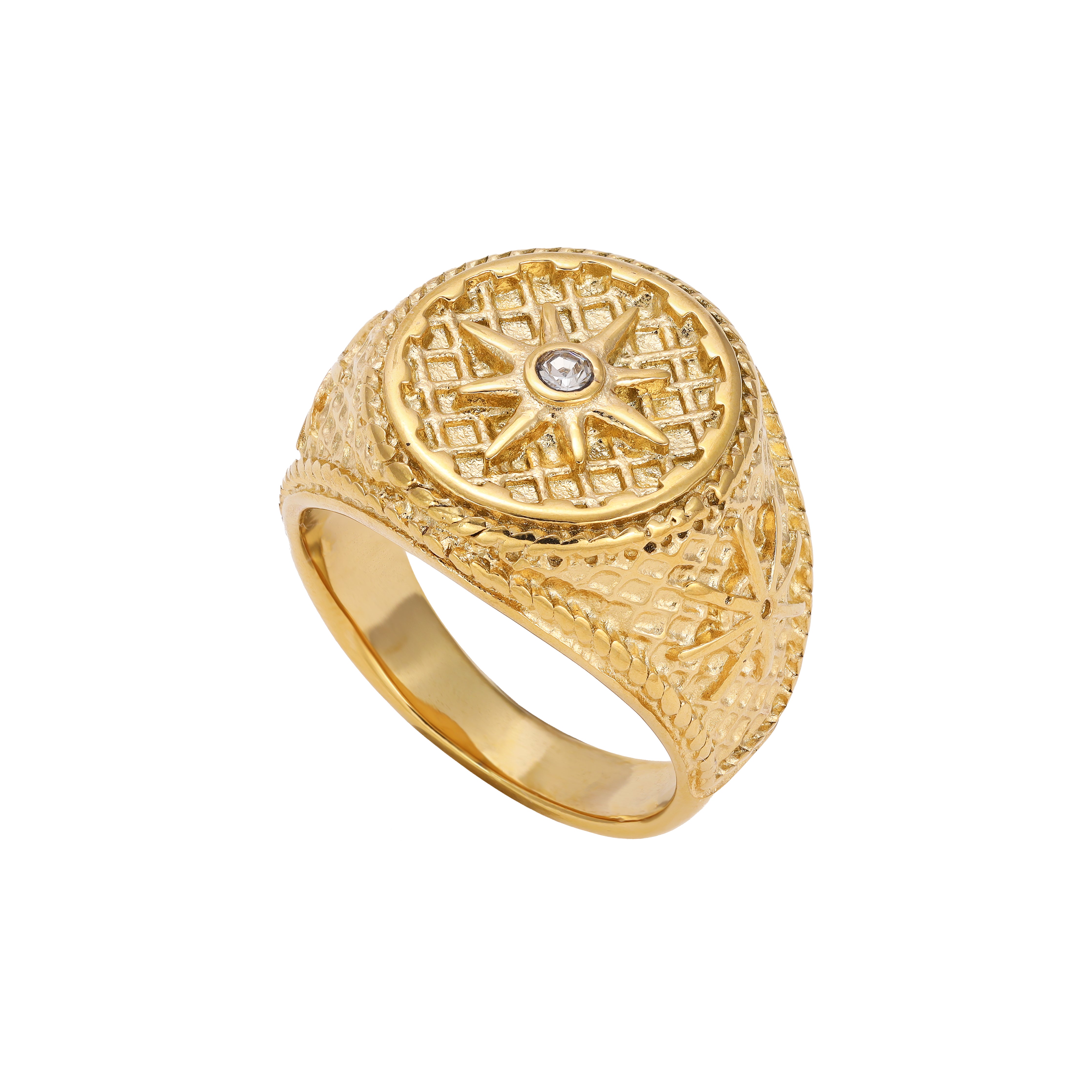 Kompass Herren Ring Größe 9-12 aus Edelstahl 18K Vergoldet - Taipan Schmuck