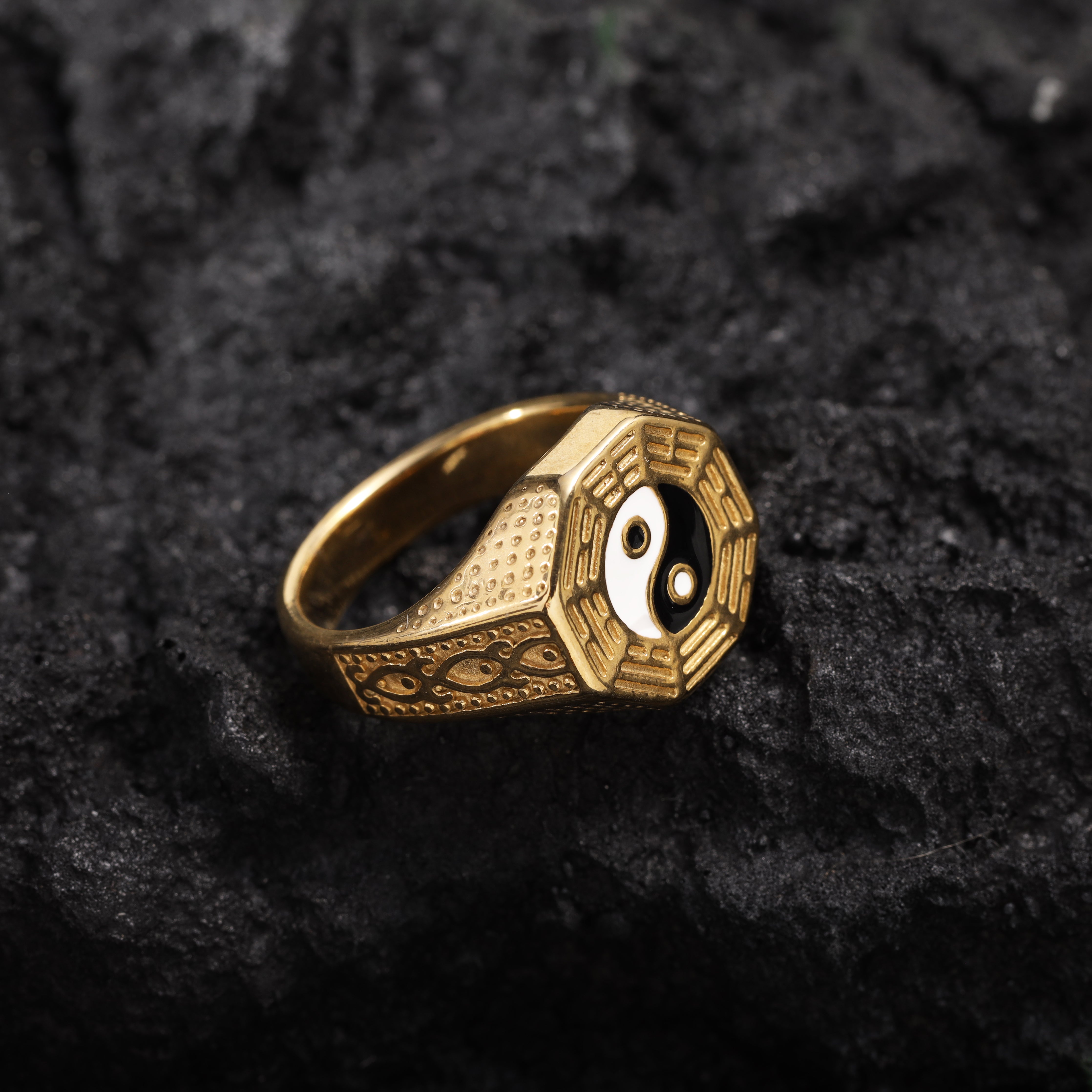 Ying Yang Herren Ring Größe 9-12 aus Edelstahl 18K Vergoldet - Taipan Schmuck
