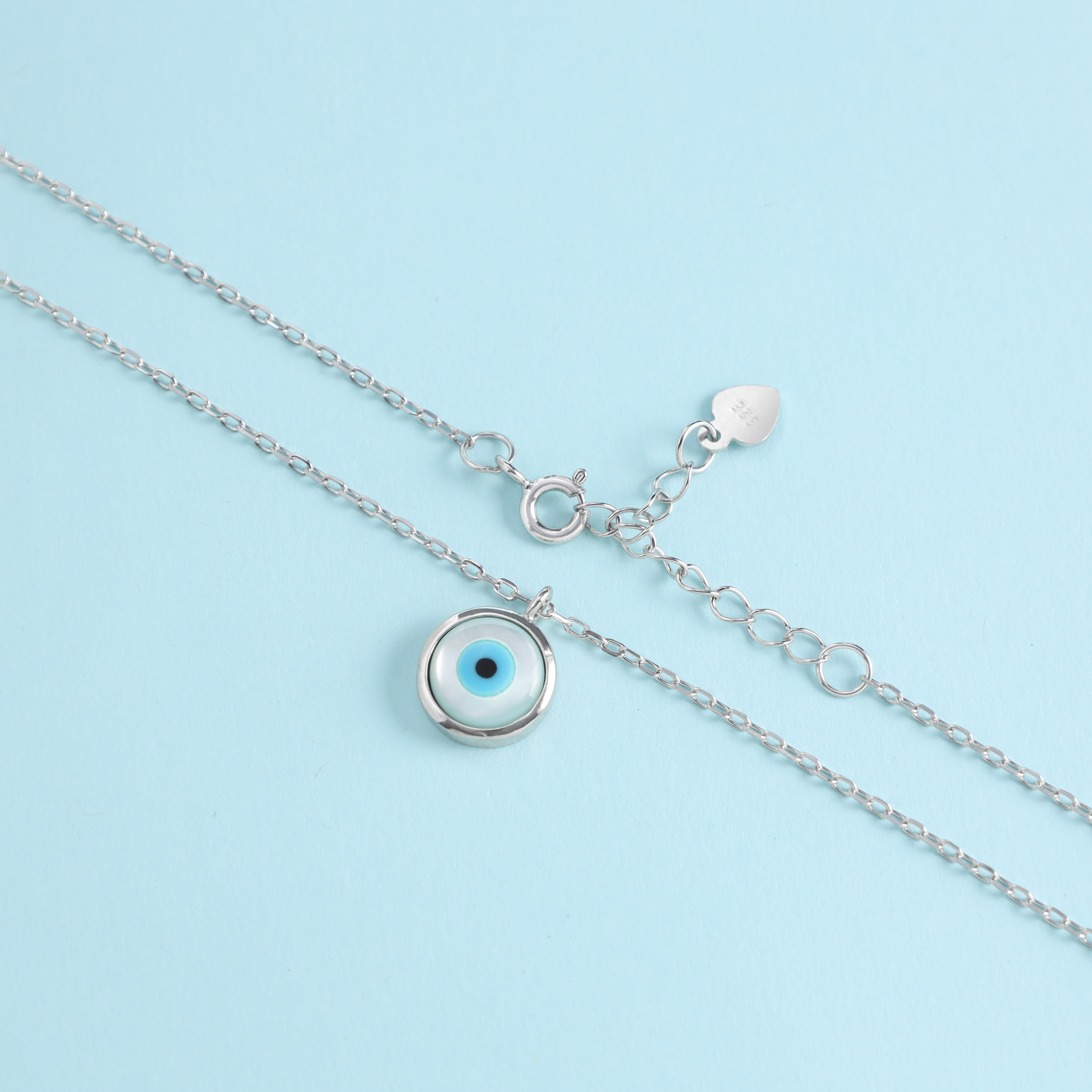 Damen Ankerkette mit Evil Eye Anhänger 40cm lang 925 Sterlingsilber rhodiniert - Taipan Schmuck