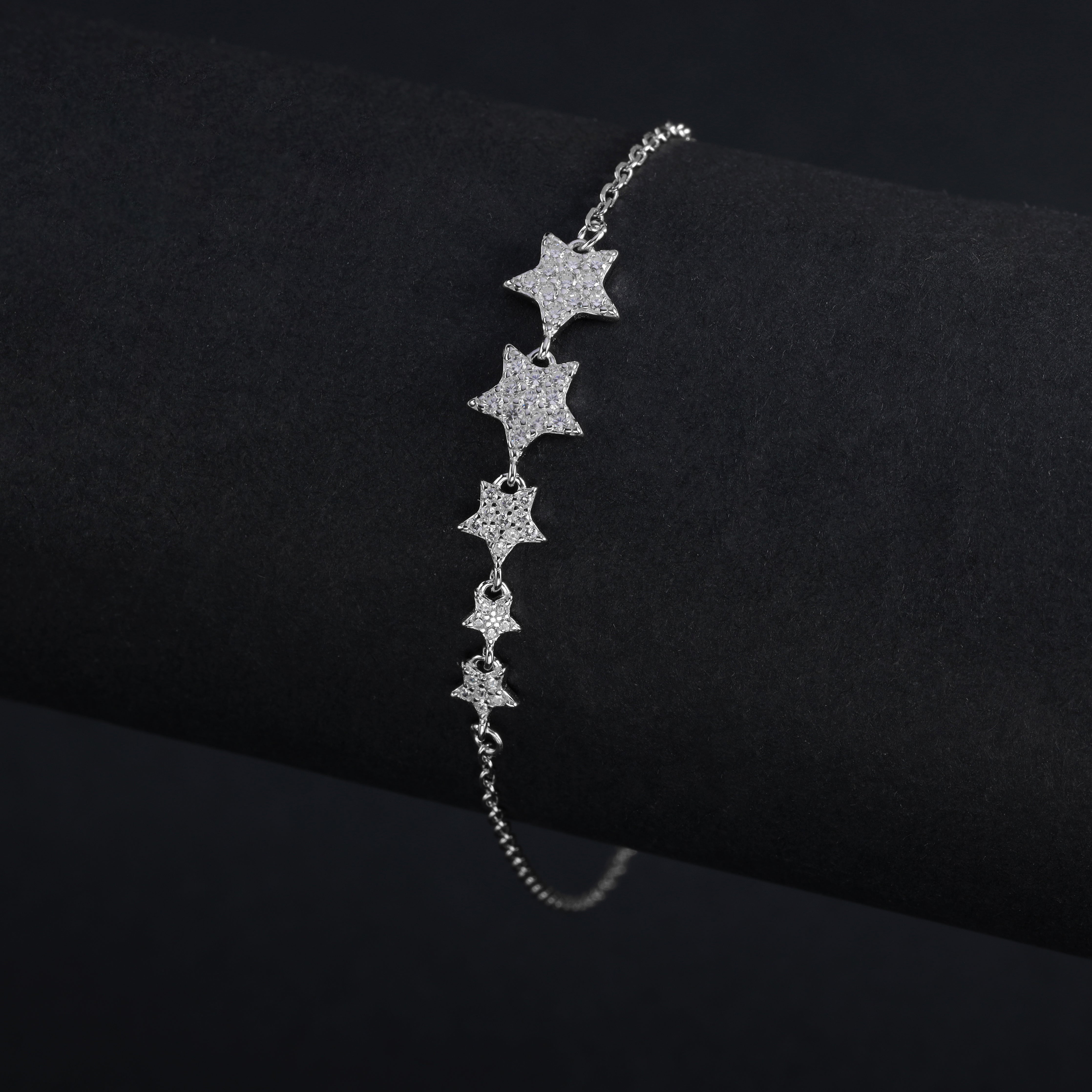Damen Ankerkette Armband mit Zirkonia Sterne Motiv - aus 925 Sterlingsilber - Taipan Schmuck