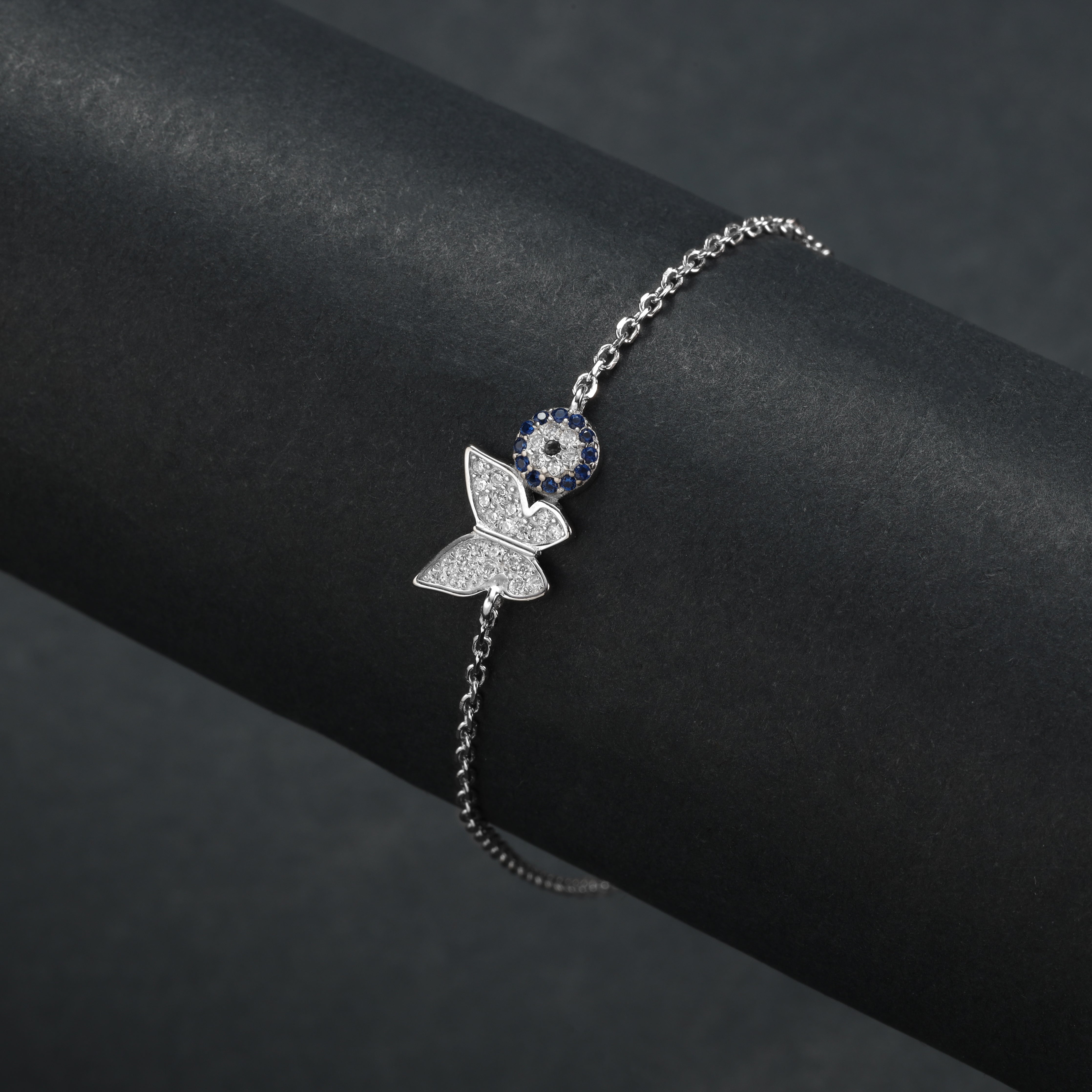 Damen Ankerkette Armband mit Zirkonia Schmetterling Motiv - aus 925 Sterlingsilber - Taipan Schmuck