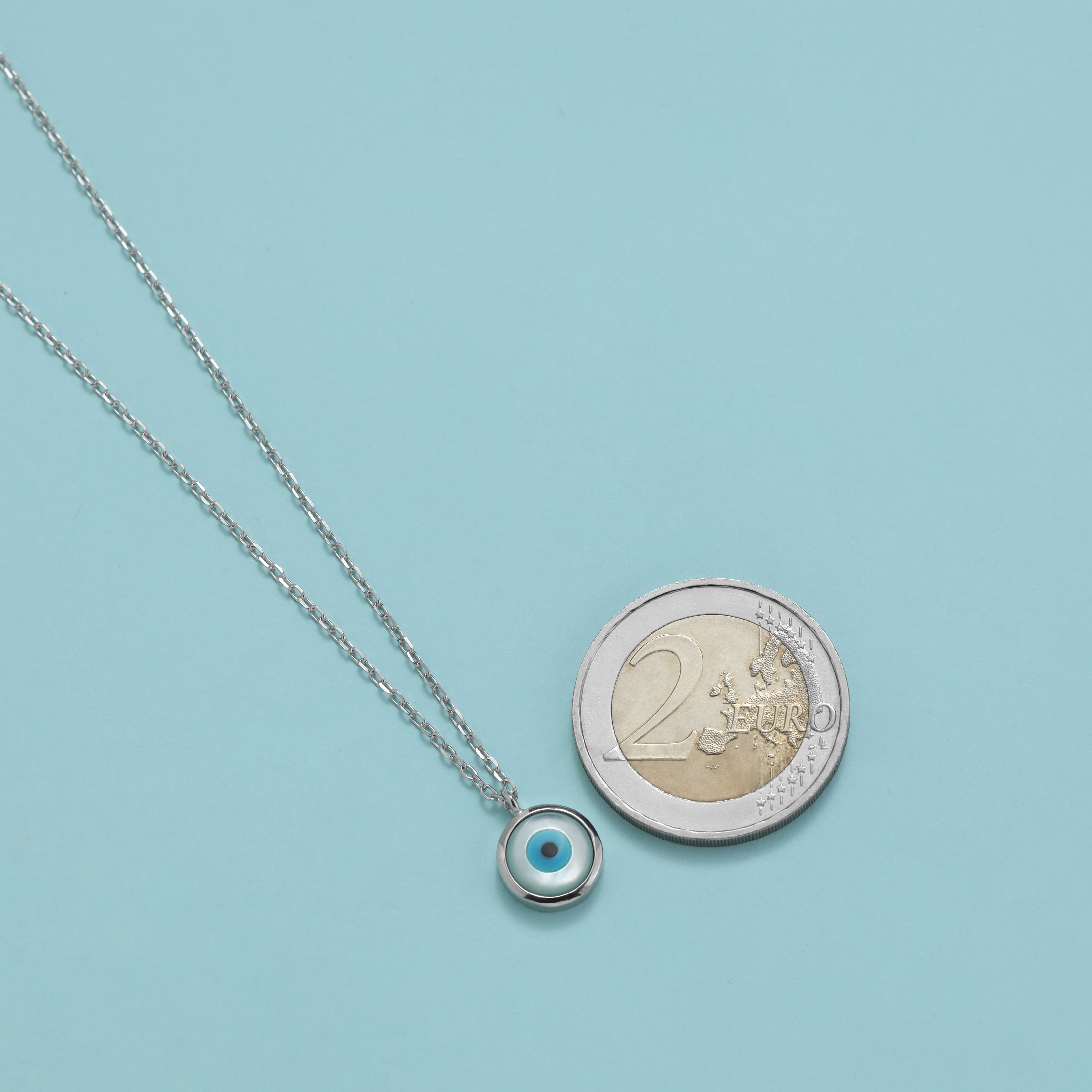 Damen Ankerkette mit Evil Eye Anhänger 40cm lang 925 Sterlingsilber rhodiniert - Taipan Schmuck