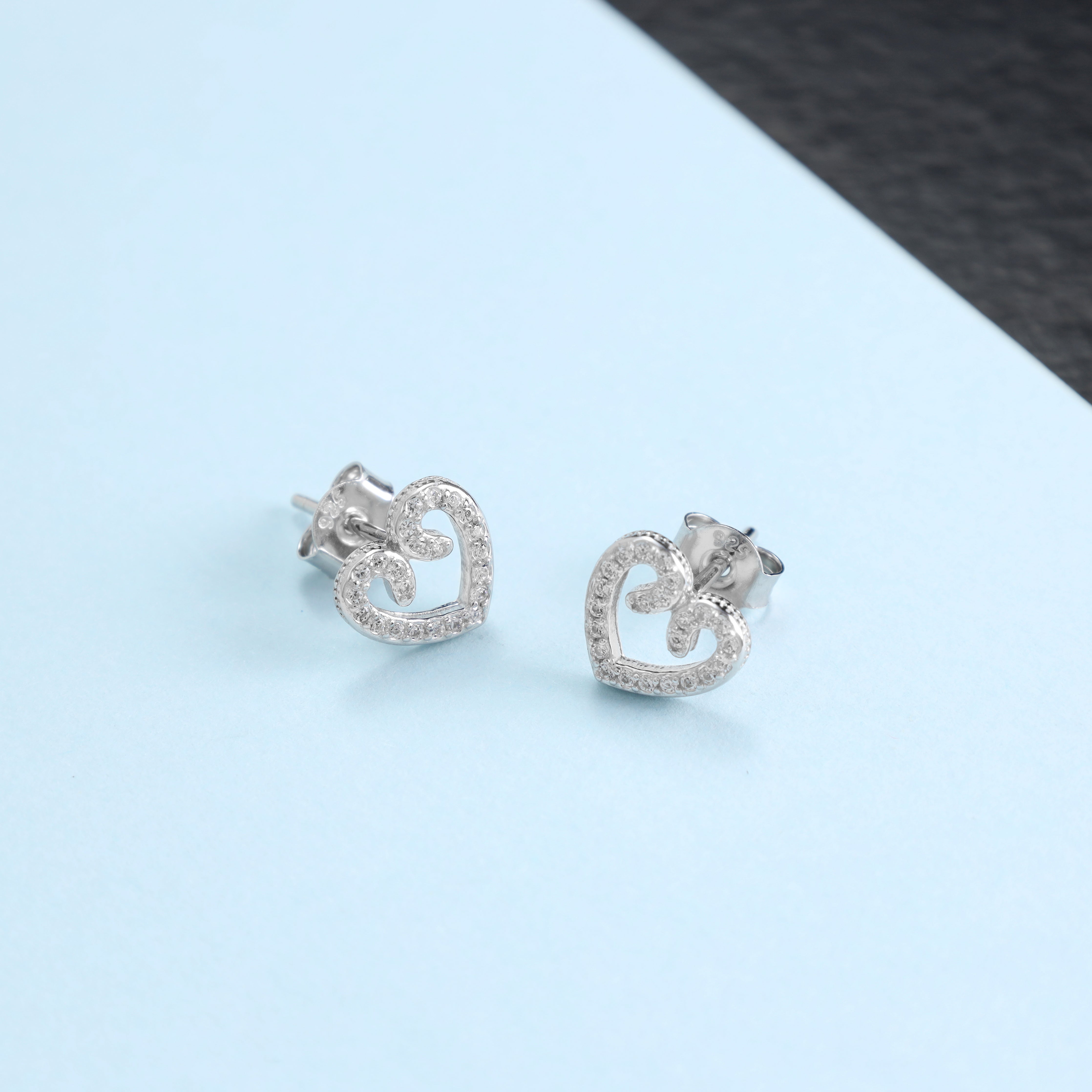 Damen Herz Ohrstecker Zirkonia Ohrringe aus 925 Sterlingsilber - Taipan Schmuck