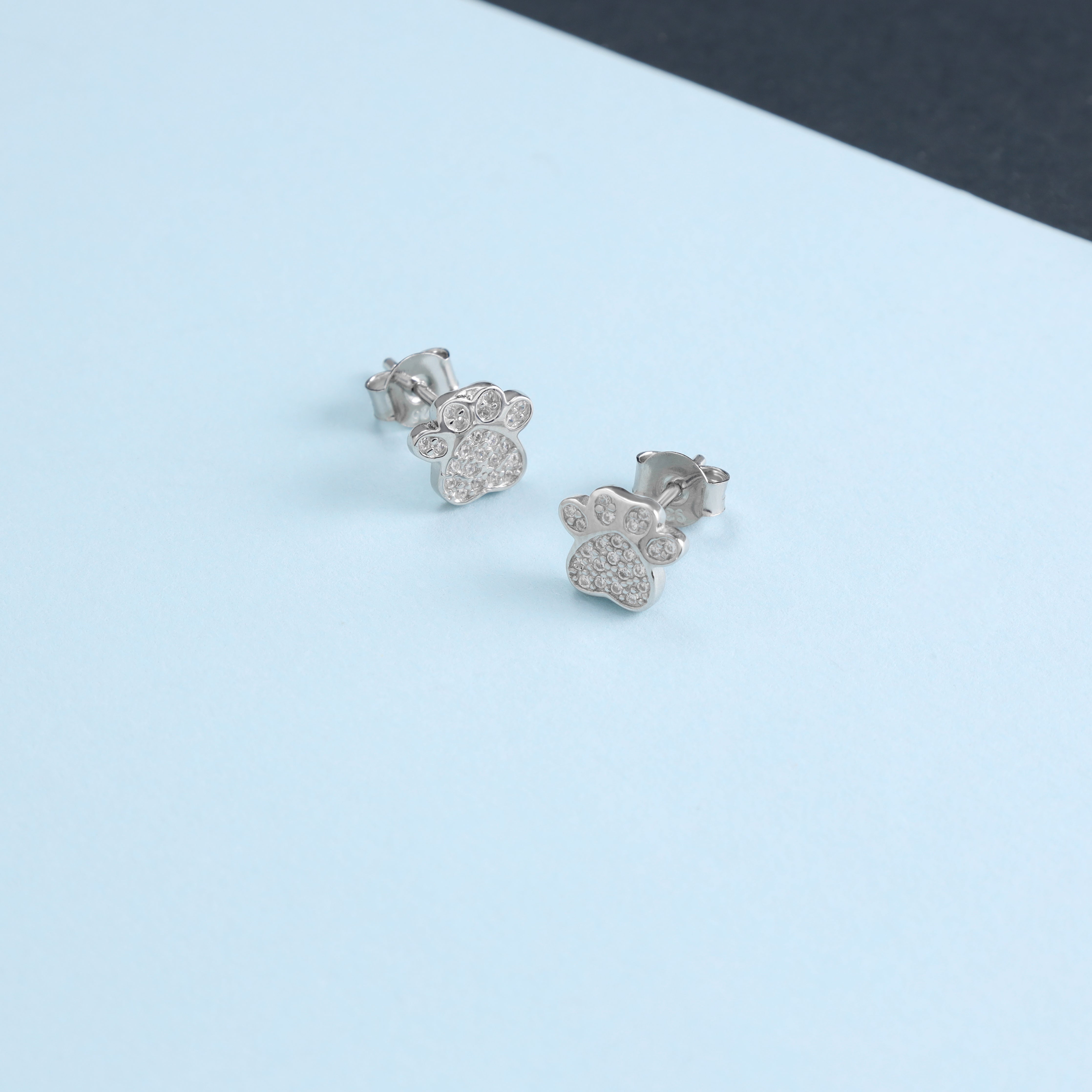 Damen Hundepfoten Ohrstecker Zirkonia Ohrringe aus 925 Sterlingsilber - Taipan Schmuck