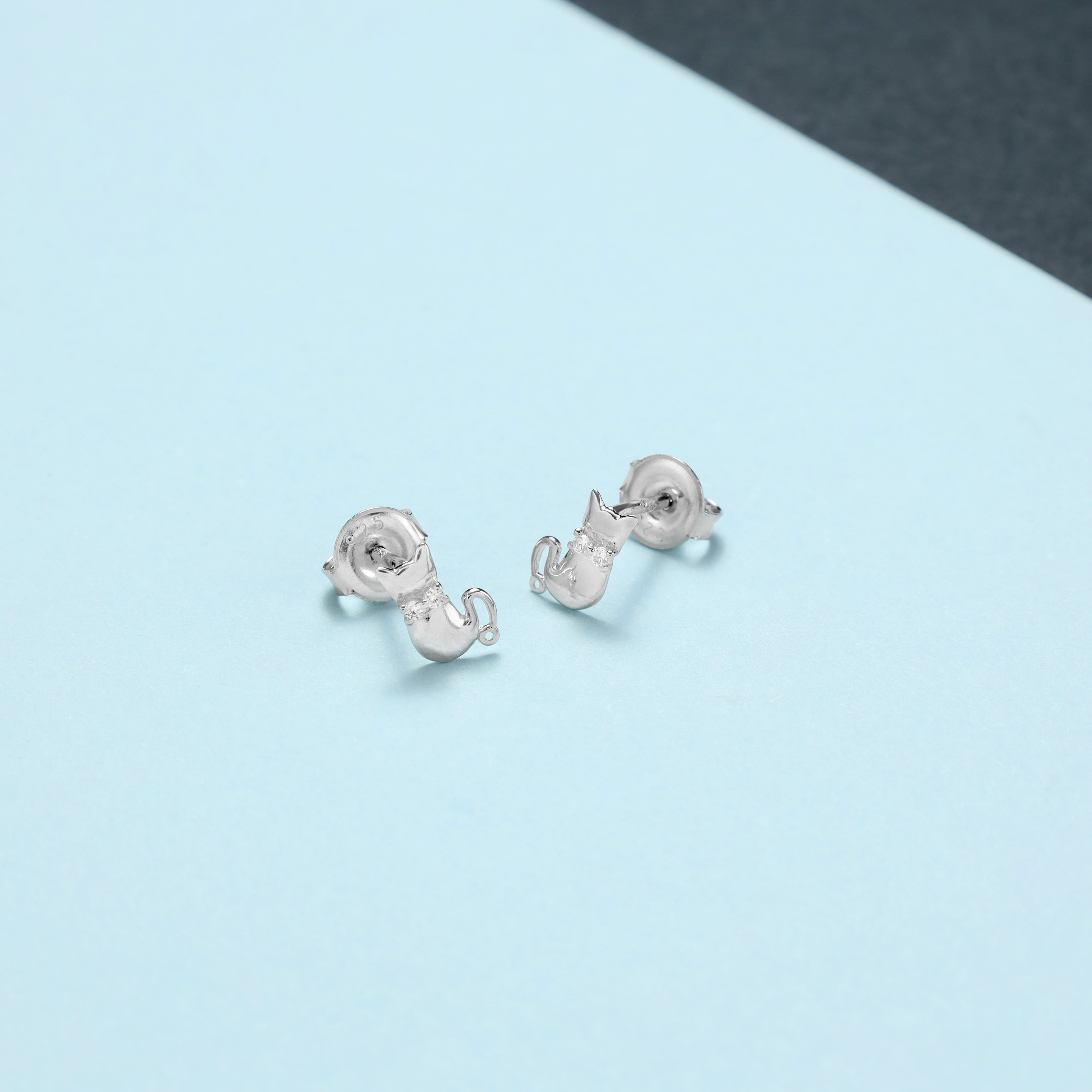 Damen Katzen Motiv Ohrstecker Ohrringe aus 925 Sterlingsilber - Taipan Schmuck