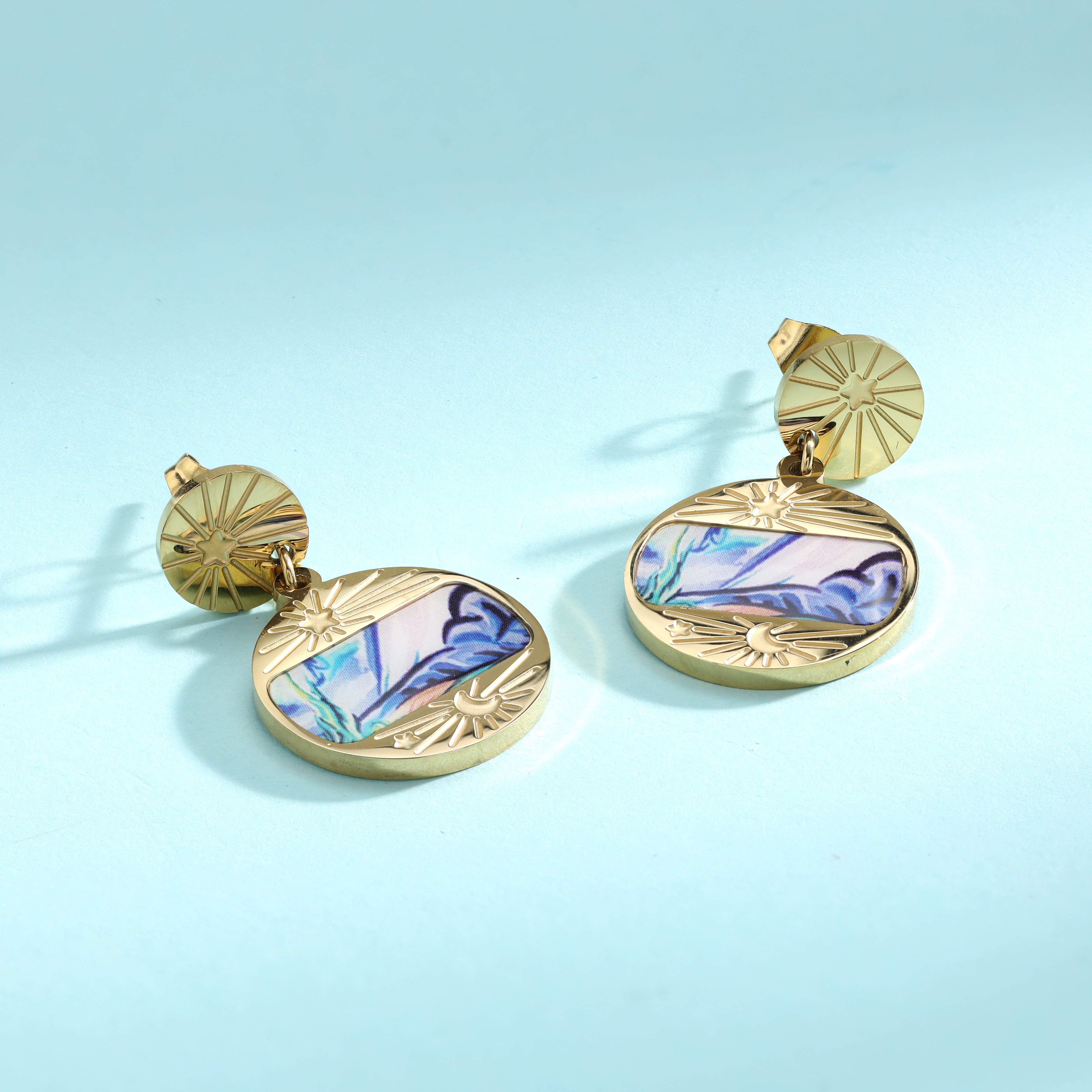 Damen Sterne & Mond Ohrringe aus Edelstahl 18K Vergoldet - Taipan Schmuck