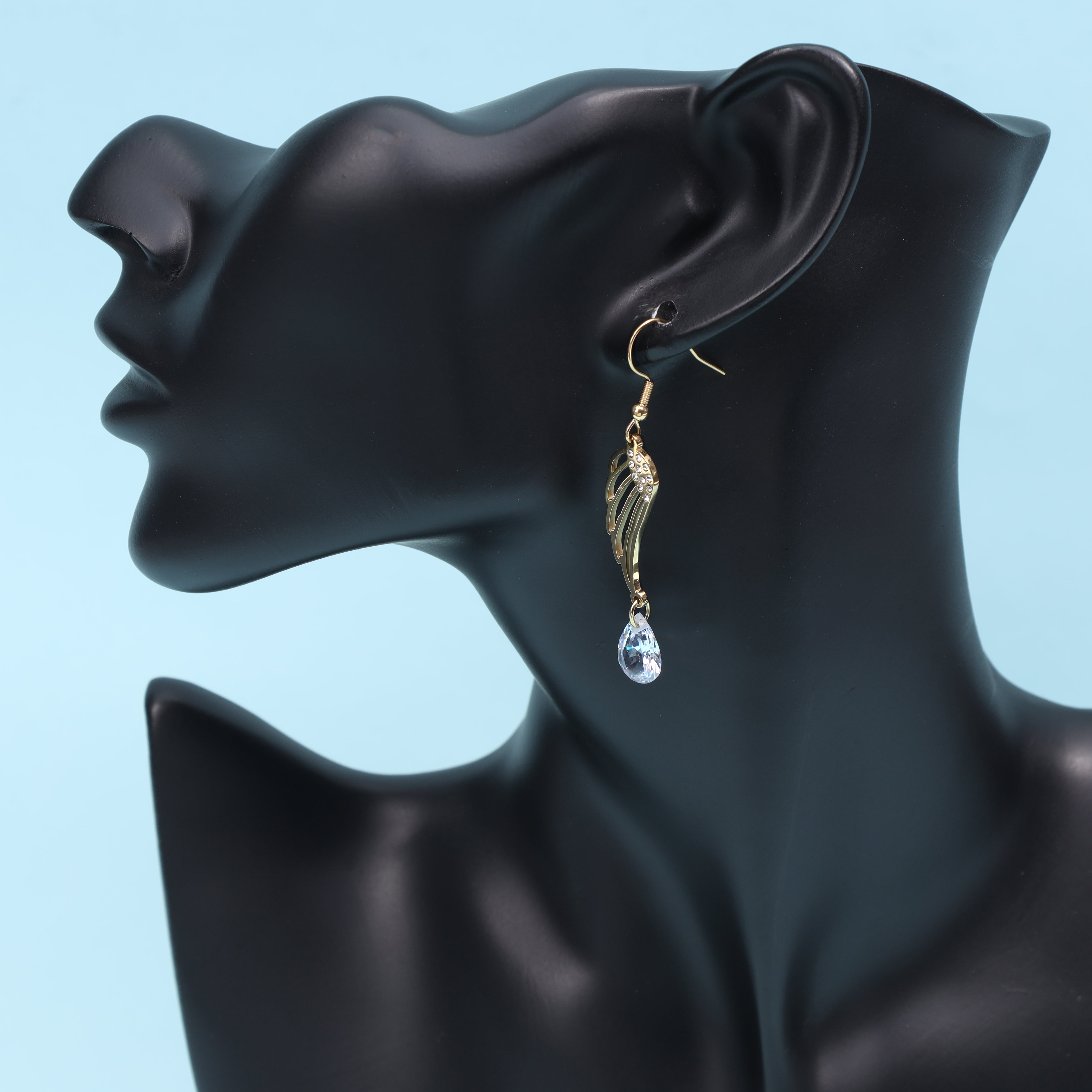 Damen Flügel mit Lavendel Drops Ohrringe aus Edelstahl 18K Vergoldet - Taipan Schmuck