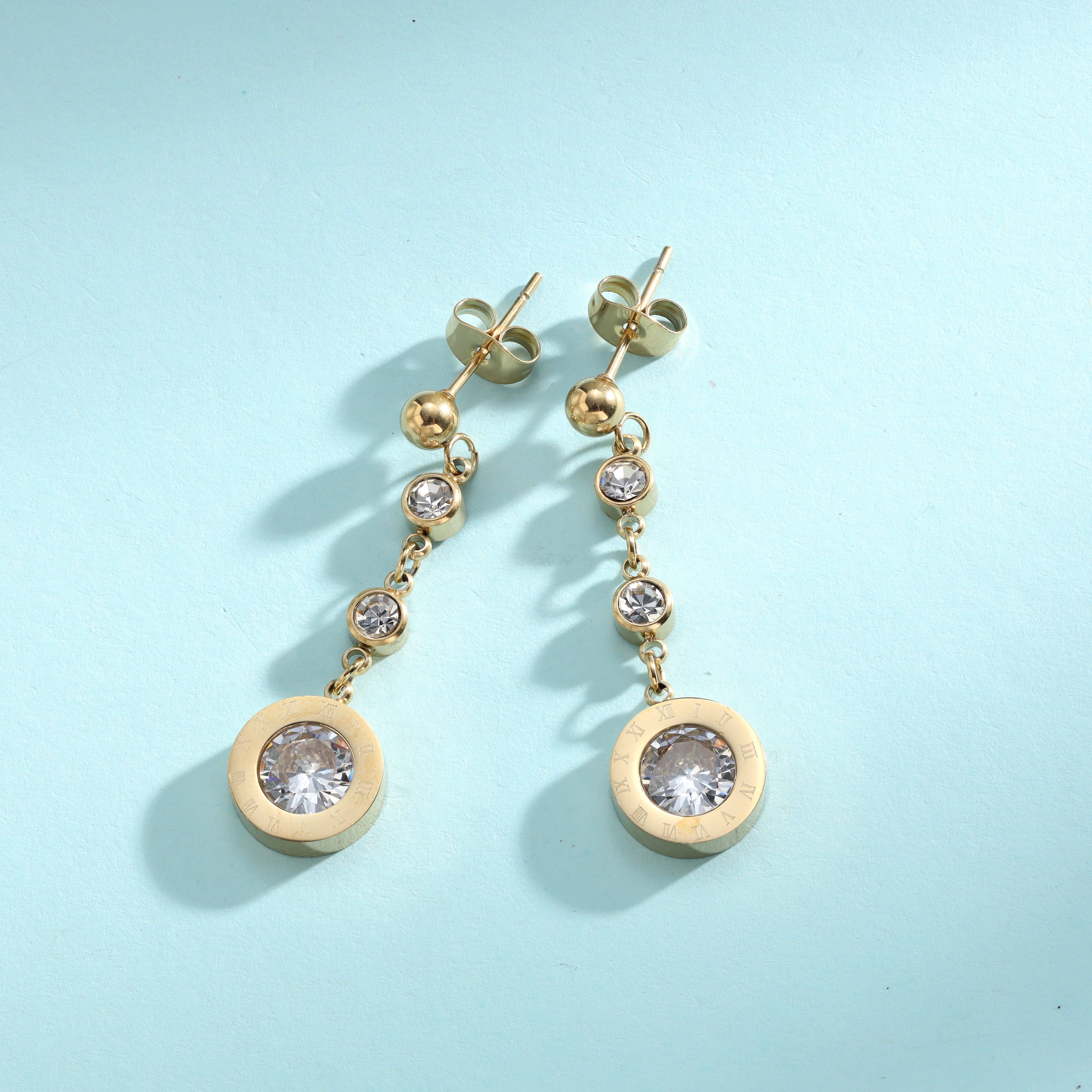 Damen Römische Ziffern Ohrringe aus Edelstahl 18K Vergoldet - Taipan Schmuck