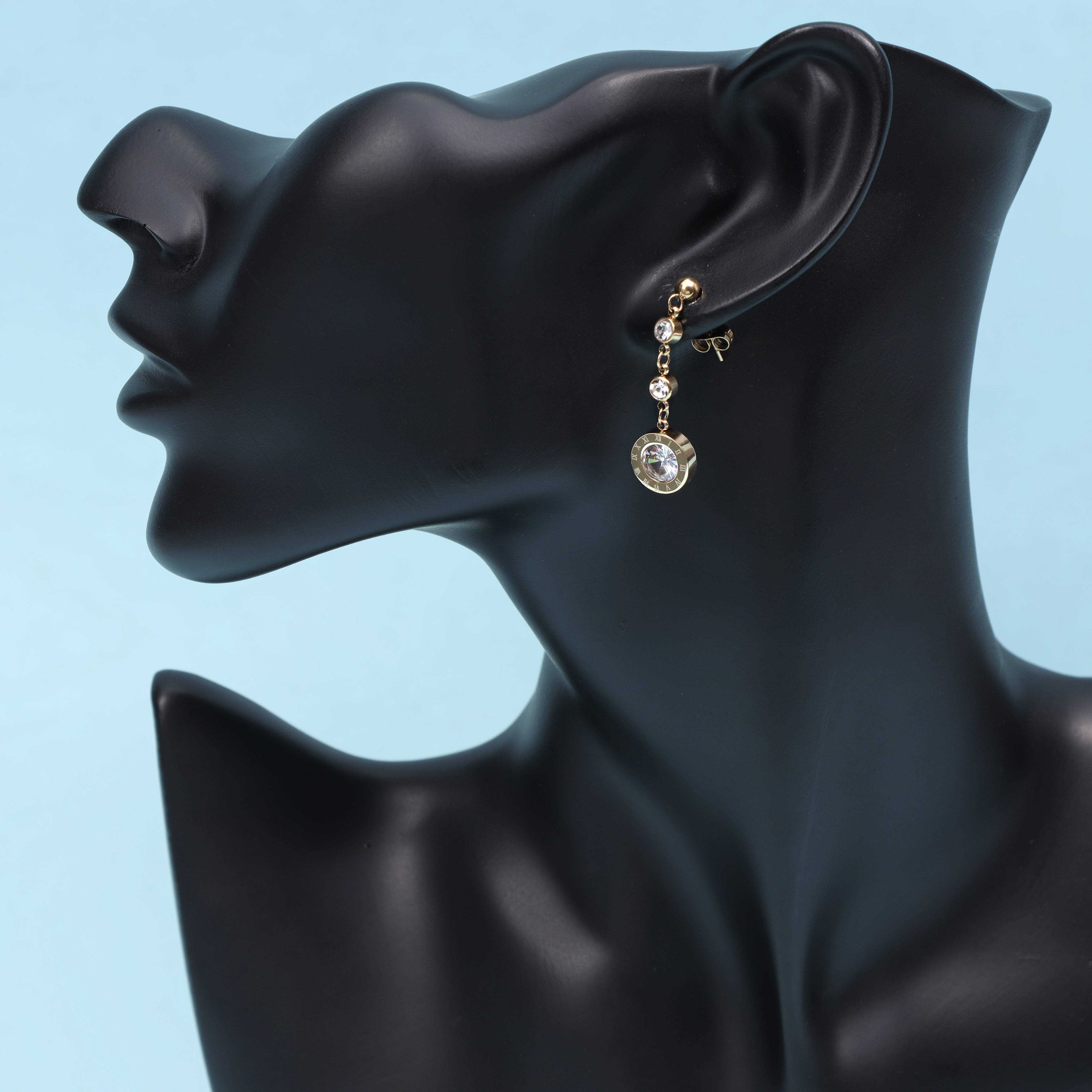 Damen Römische Ziffern Ohrringe aus Edelstahl 18K Vergoldet - Taipan Schmuck