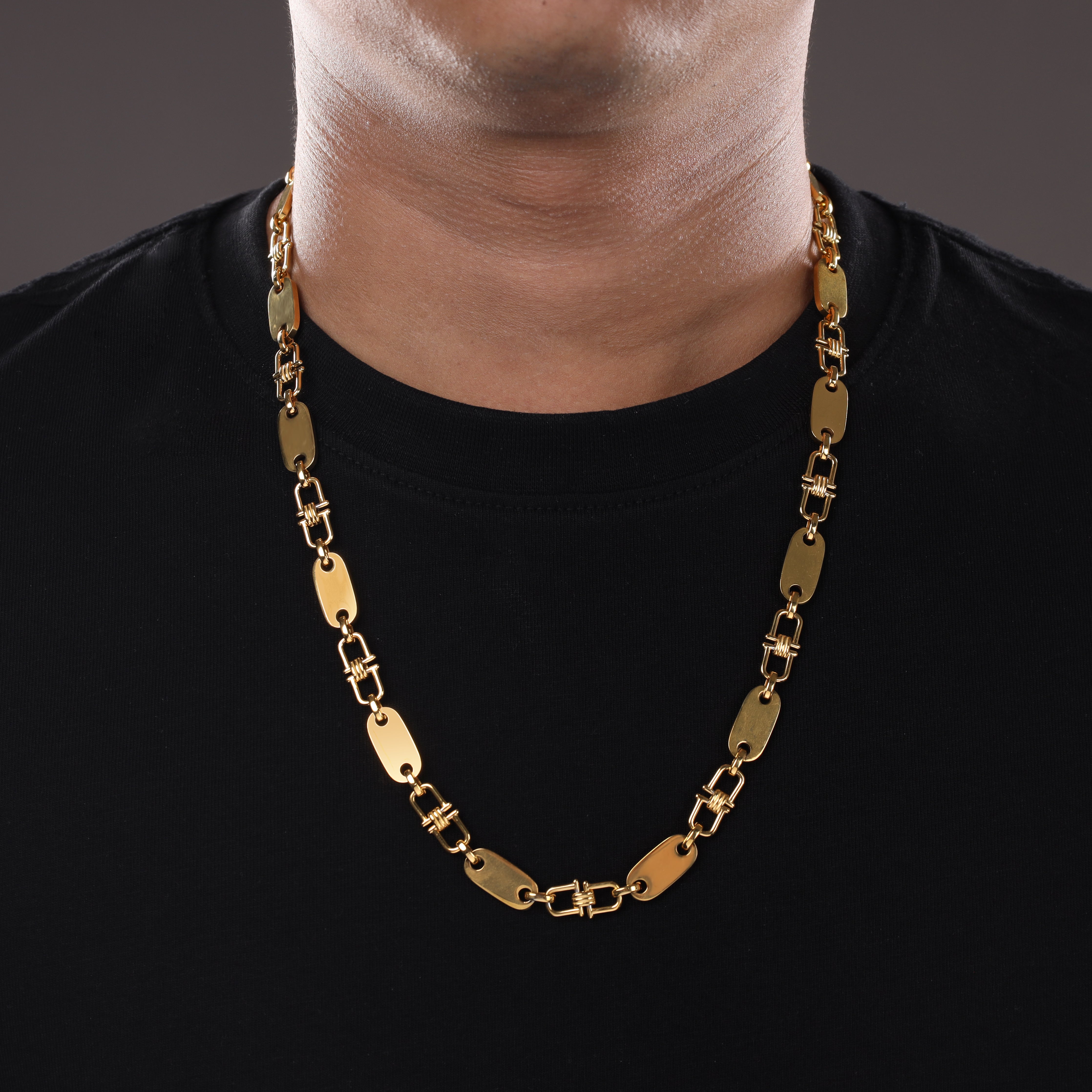 8,5mm Plattenkette aus Edelstahl 18K Vergoldet - Taipan Schmuck