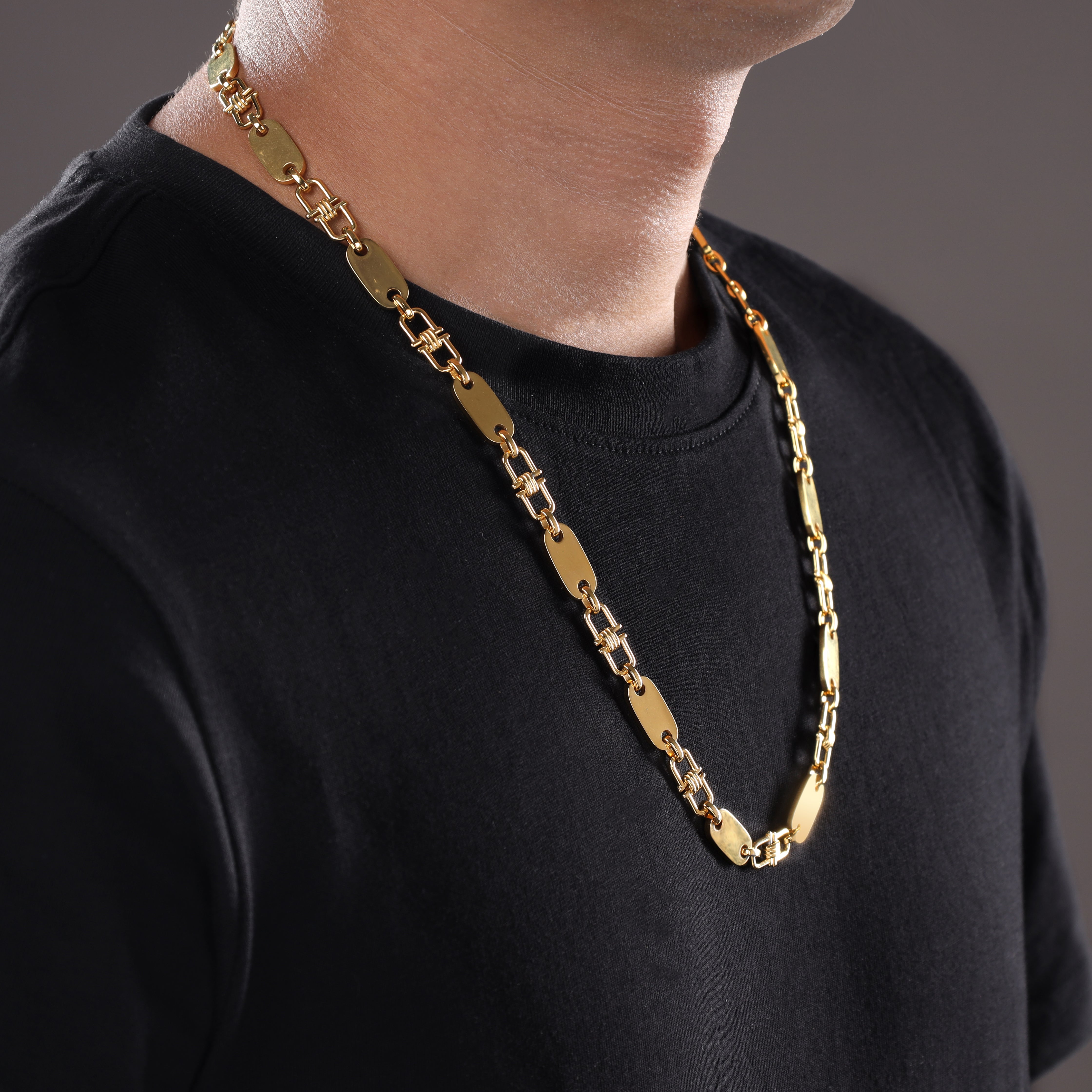 8,5mm Plattenkette aus Edelstahl 18K Vergoldet - Taipan Schmuck