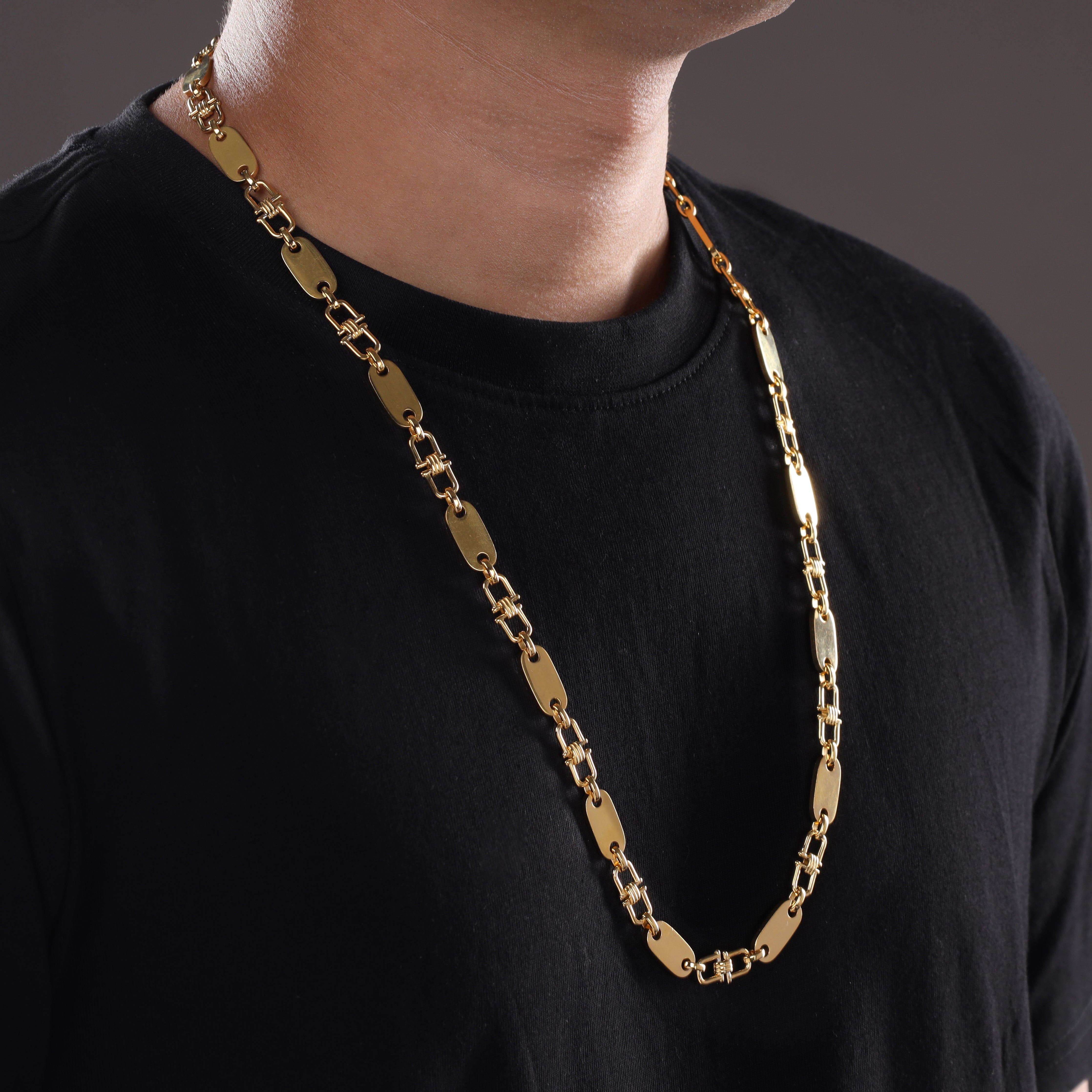 8,5mm Plattenkette aus Edelstahl 18K Vergoldet - Taipan Schmuck