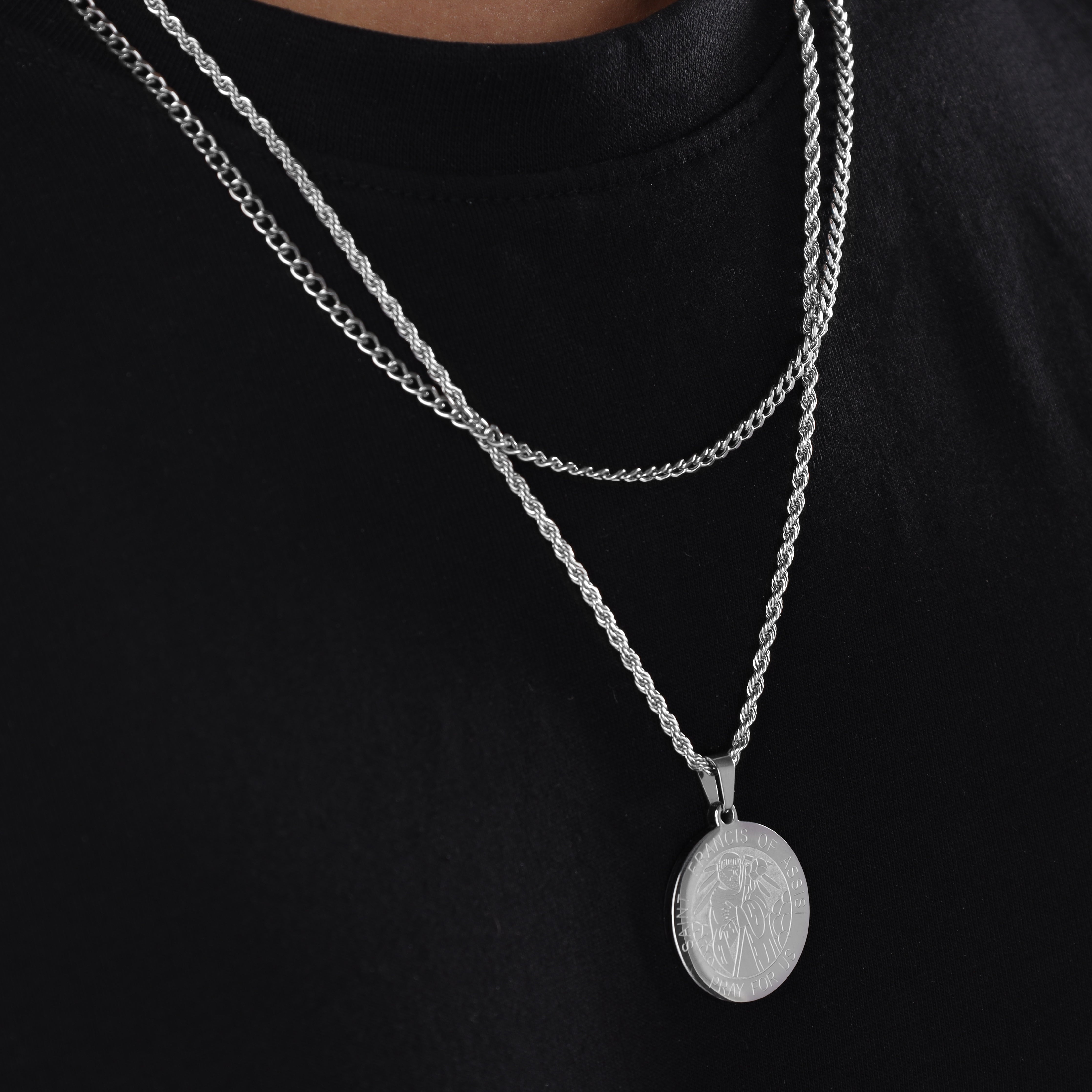 SET Kordelkette + Panzerkette mit Medaillon Anhänger aus Edelstahl
