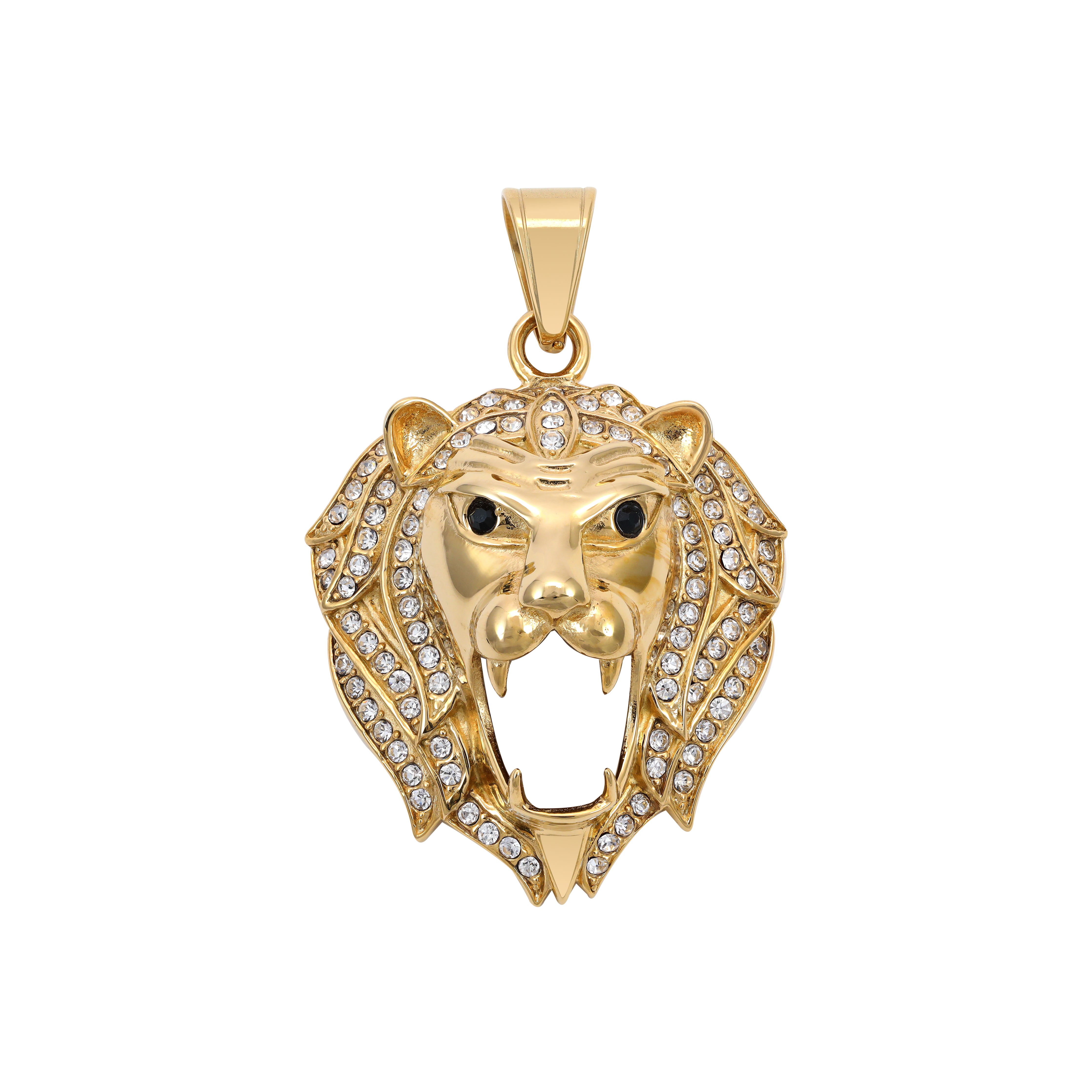 Großer Iced Out Stil Löwe Anhänger aus Edelstahl 18K Vergoldet - Taipan Schmuck