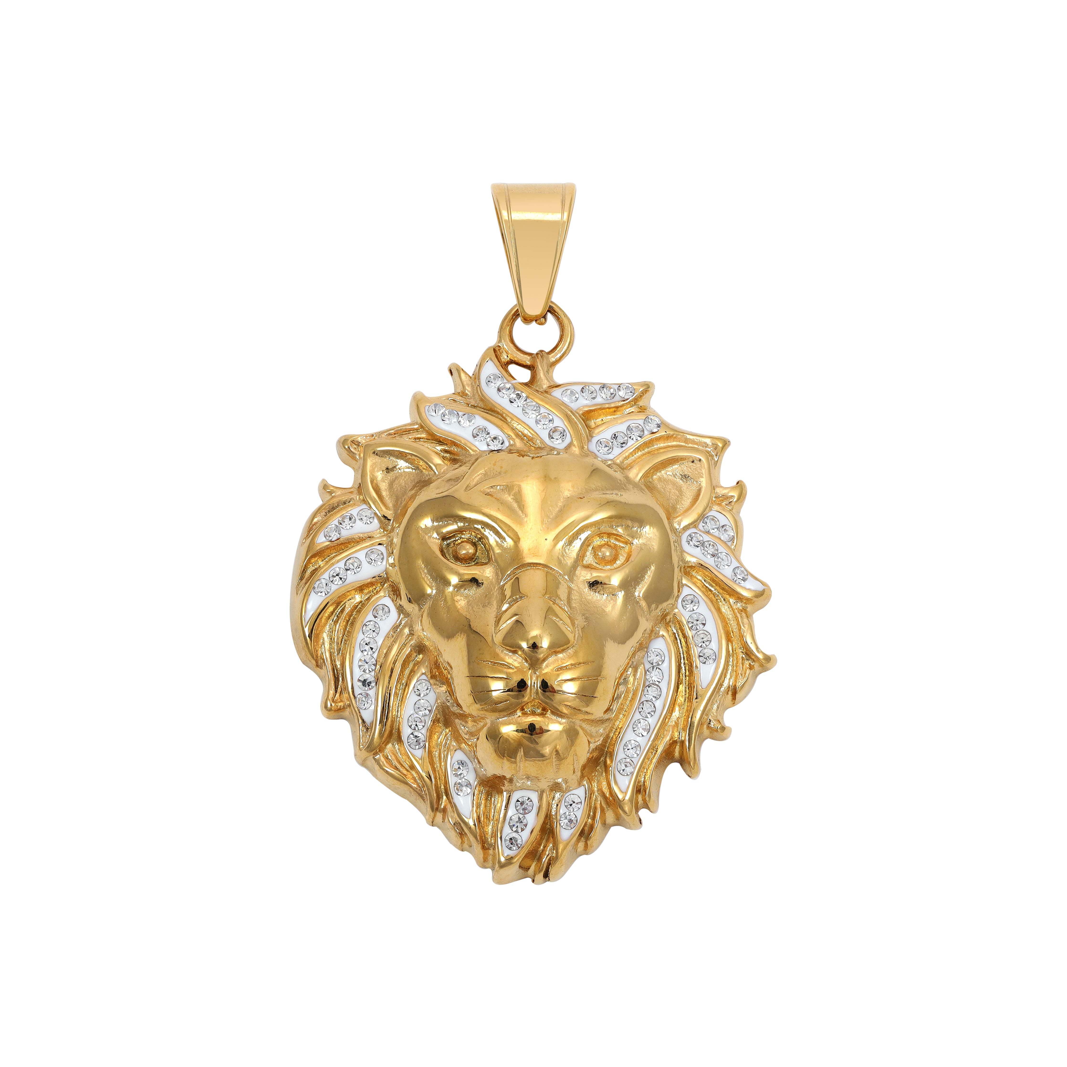 Großer Iced Out Stil Löwe Anhänger aus Edelstahl 18K vergoldet - Taipan Schmuck