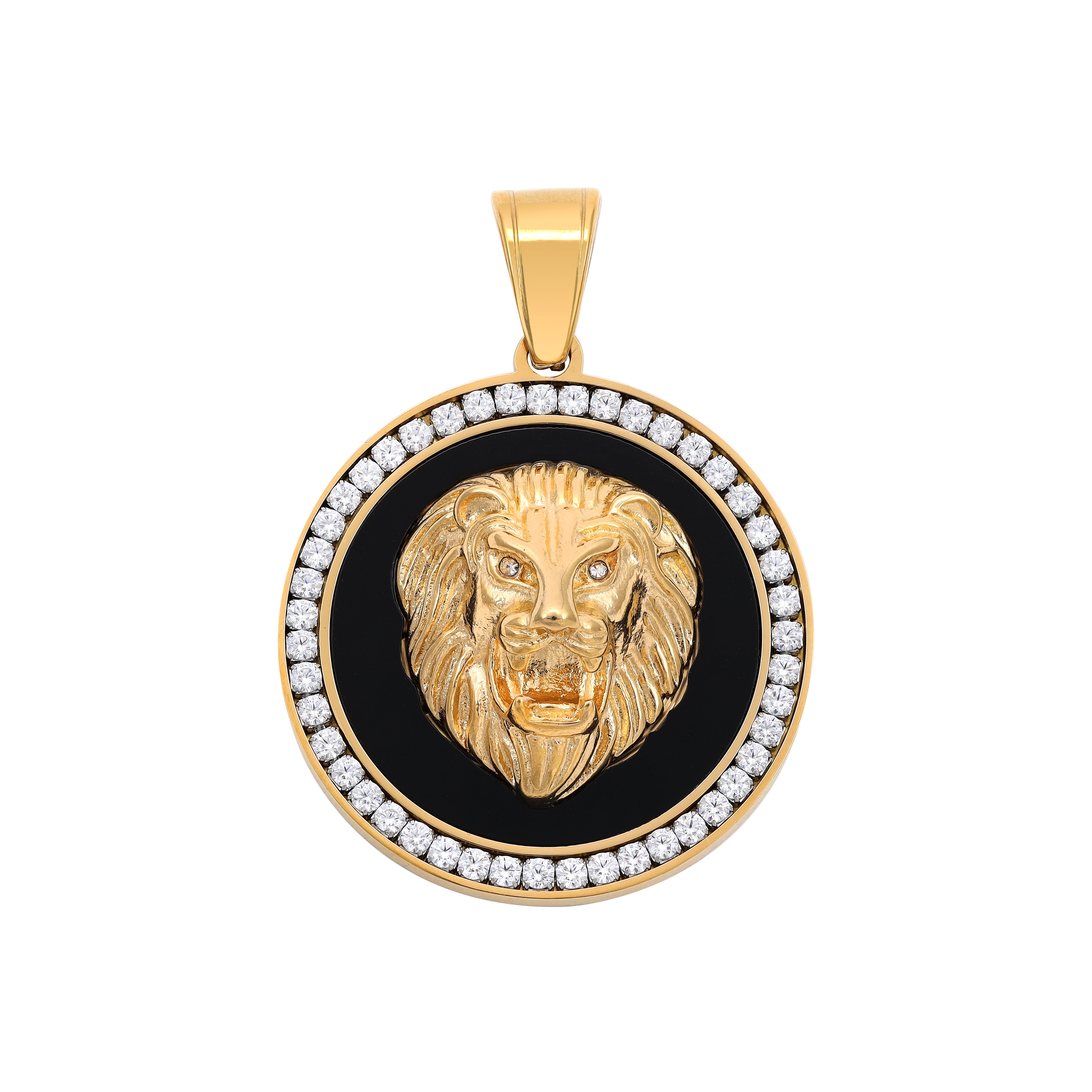 Iced Out Stil Löwe Anhänger aus Edelstahl 18K Vergoldet - Taipan Schmuck