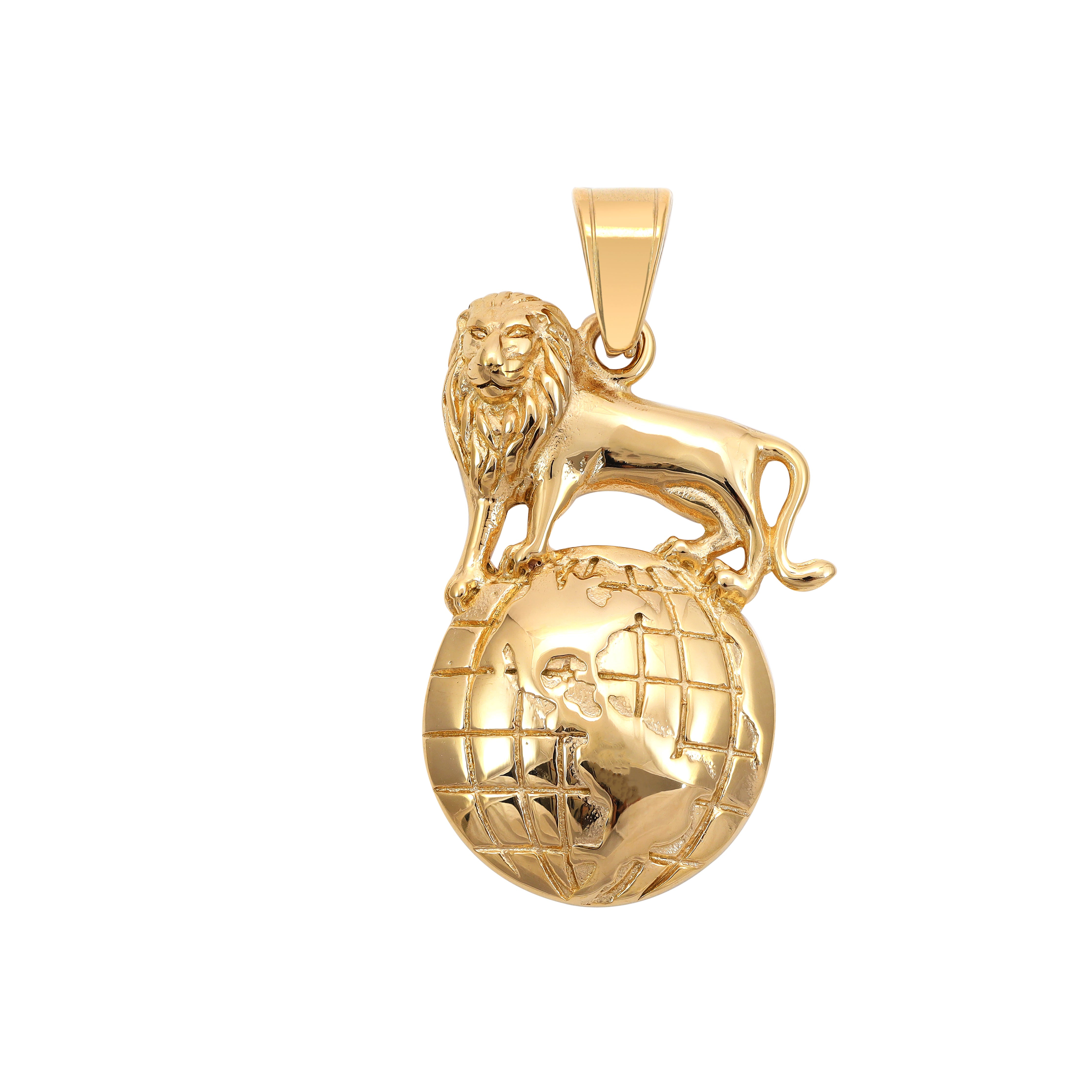 Löwe "The World Is Yours" Anhänger aus Edelstahl 18K Vergoldet - Taipan Schmuck