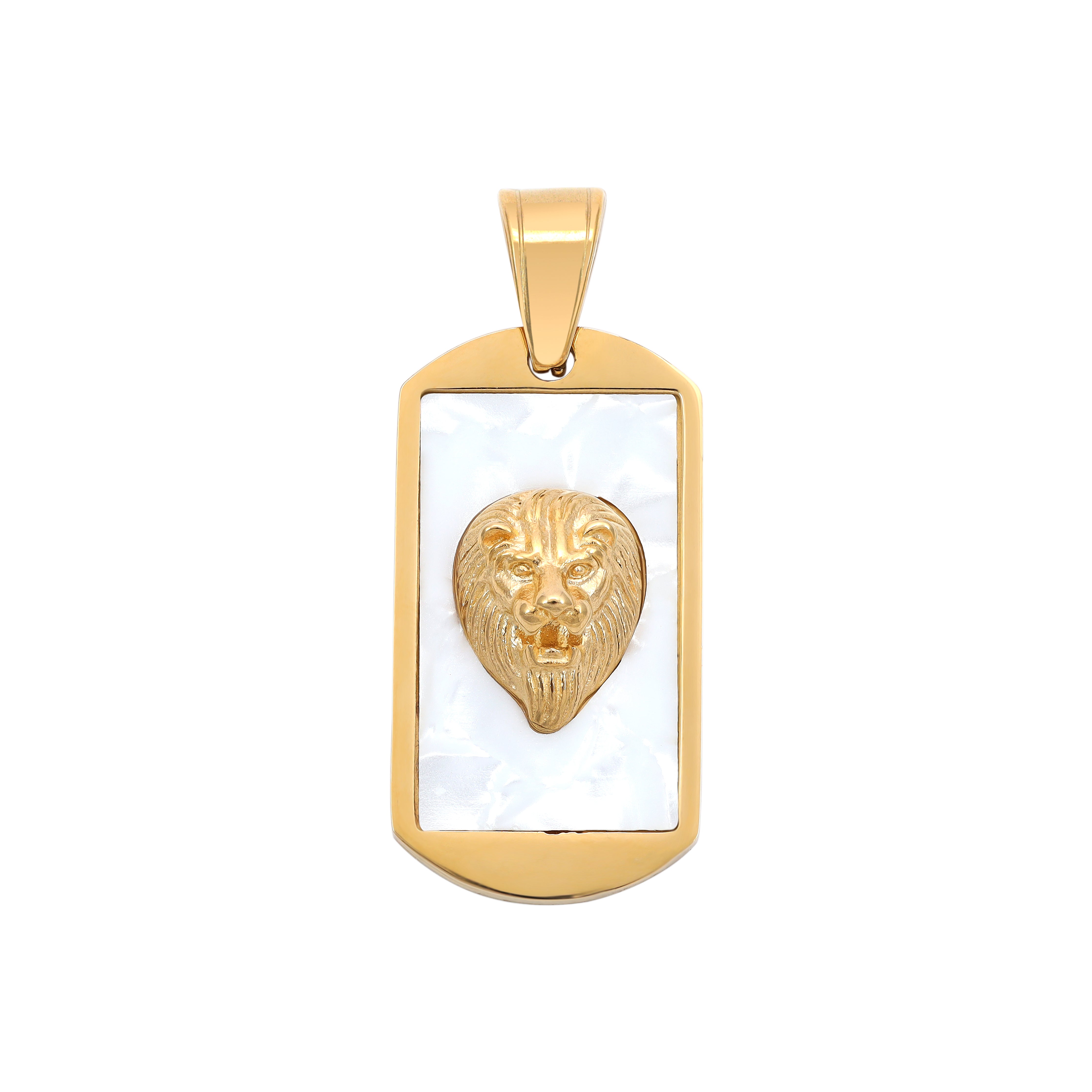 Dog Tag Löwe Anhänger aus Edelstahl 18K Vergoldet - Taipan Schmuck