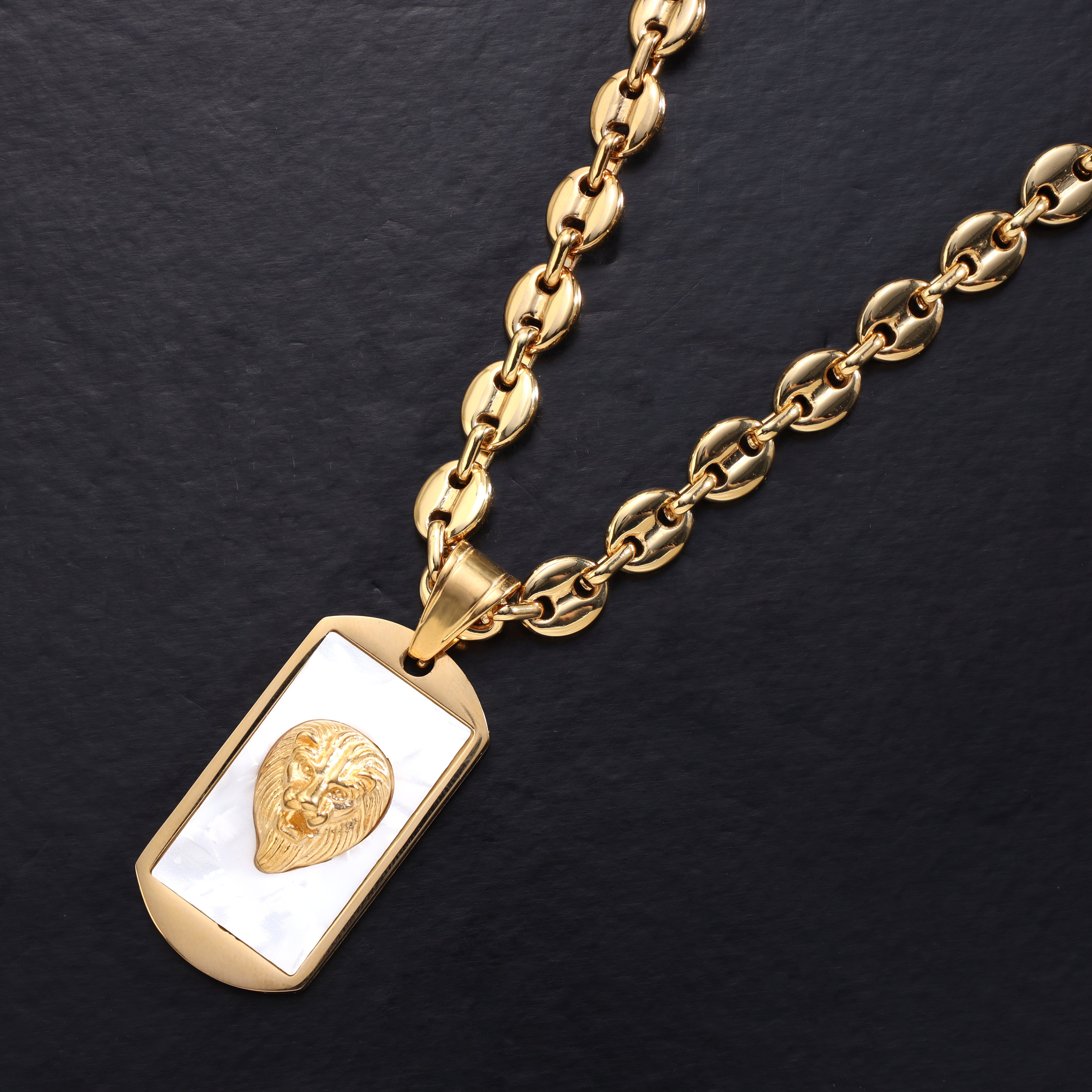Dog Tag Löwe Anhänger aus Edelstahl 18K Vergoldet - Taipan Schmuck