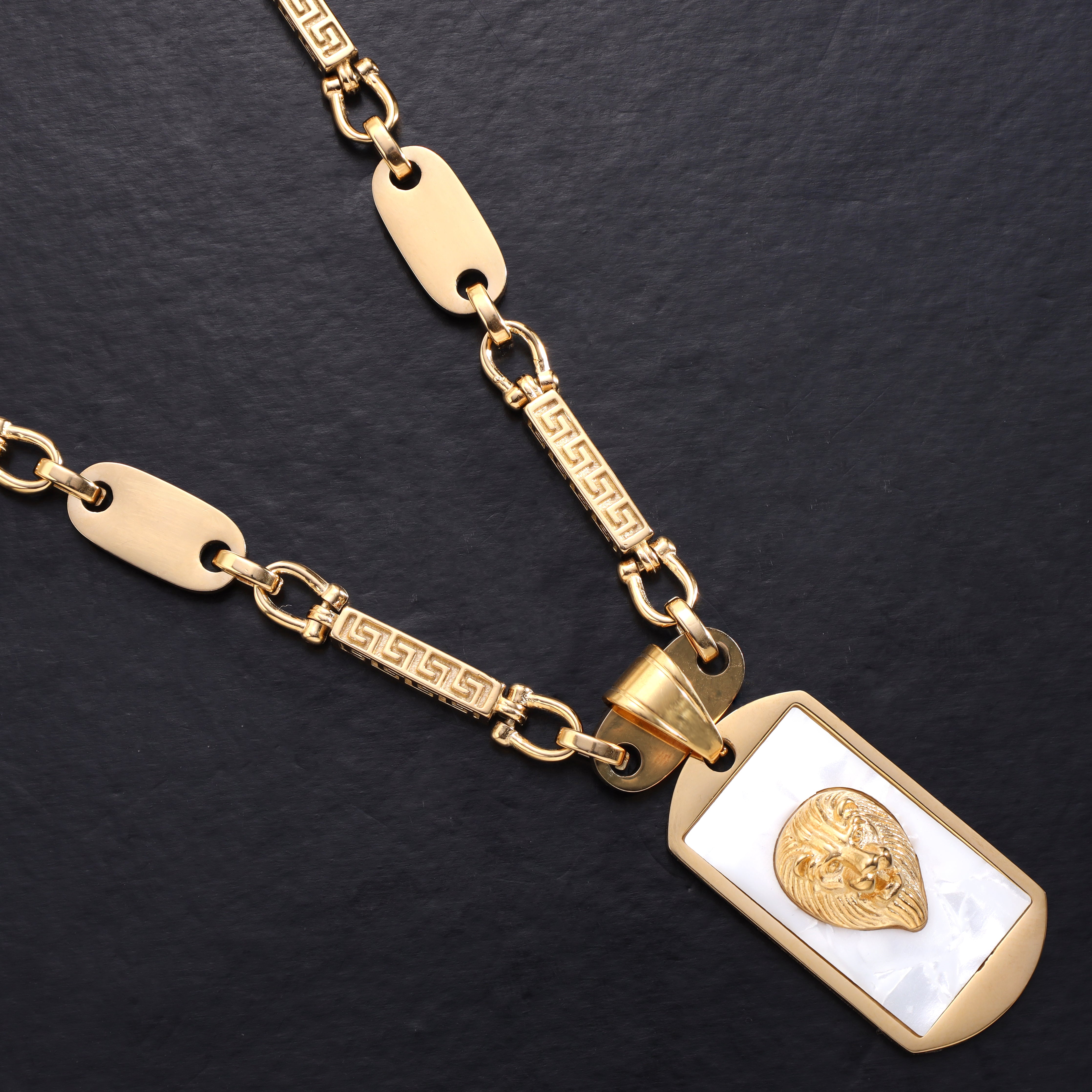 Dog Tag Löwe Anhänger aus Edelstahl 18K Vergoldet - Taipan Schmuck