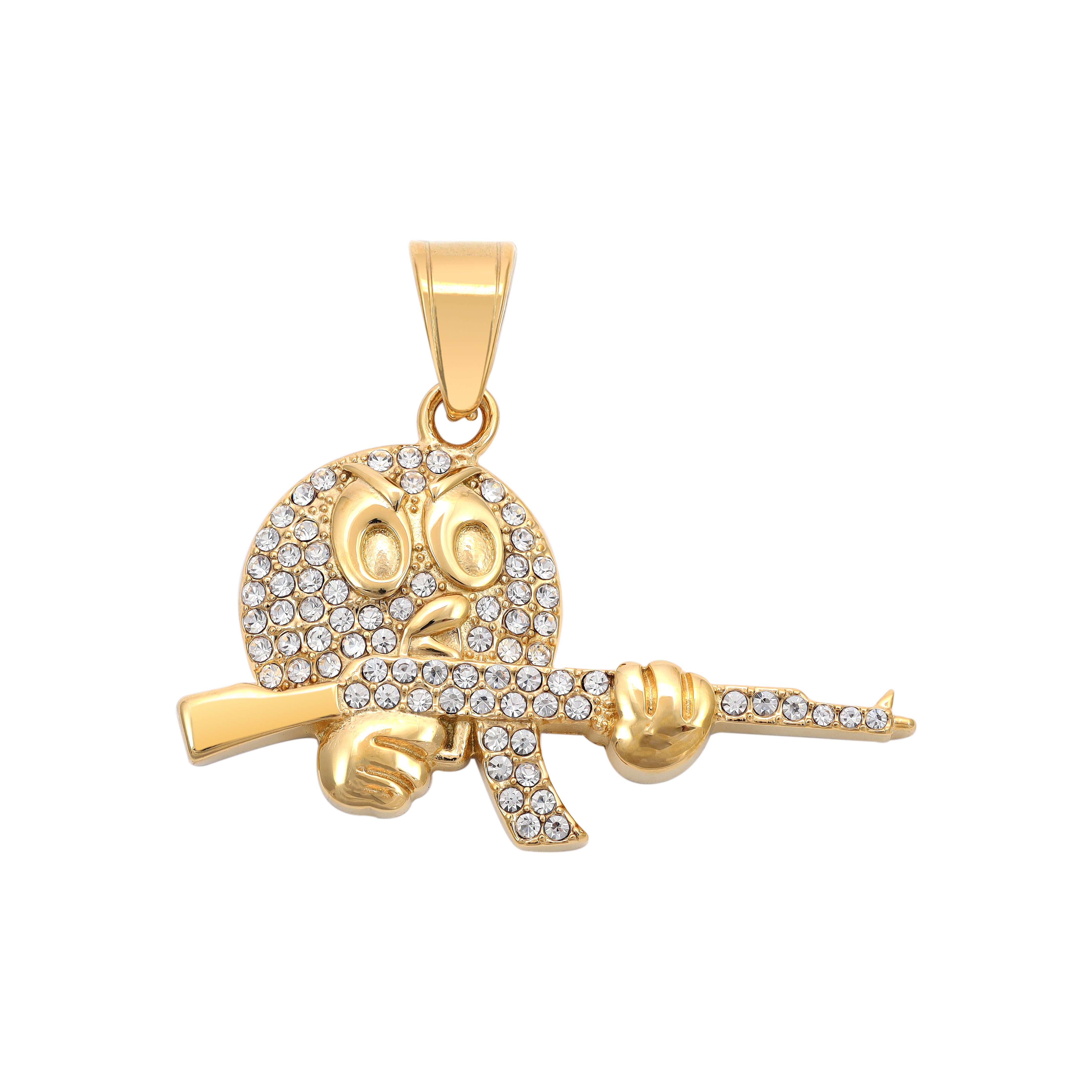 AK47 Anhänger iced out Stil aus Edelstahl 18K Vergoldet - Taipan Schmuck