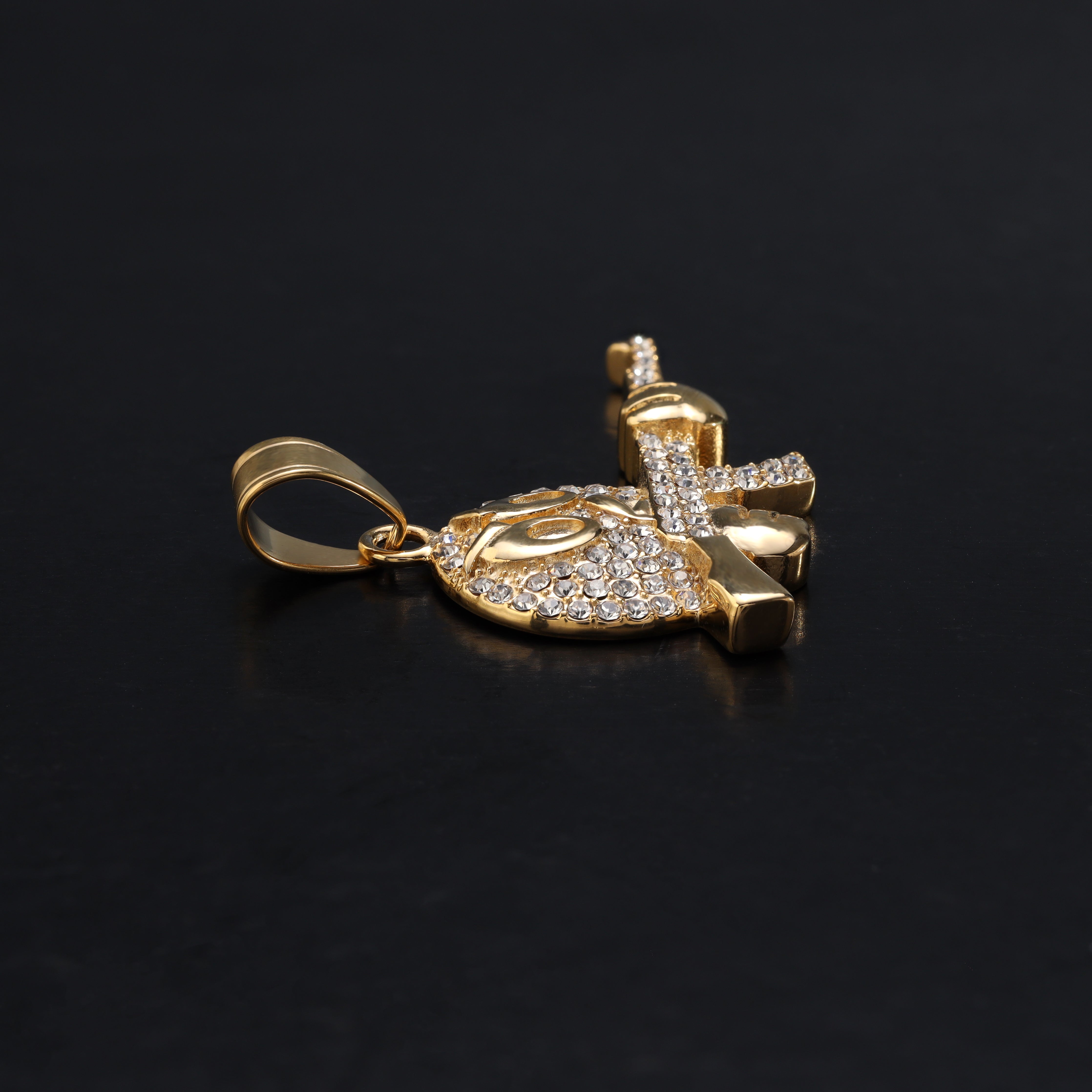 AK47 Anhänger iced out Stil aus Edelstahl 18K Vergoldet - Taipan Schmuck