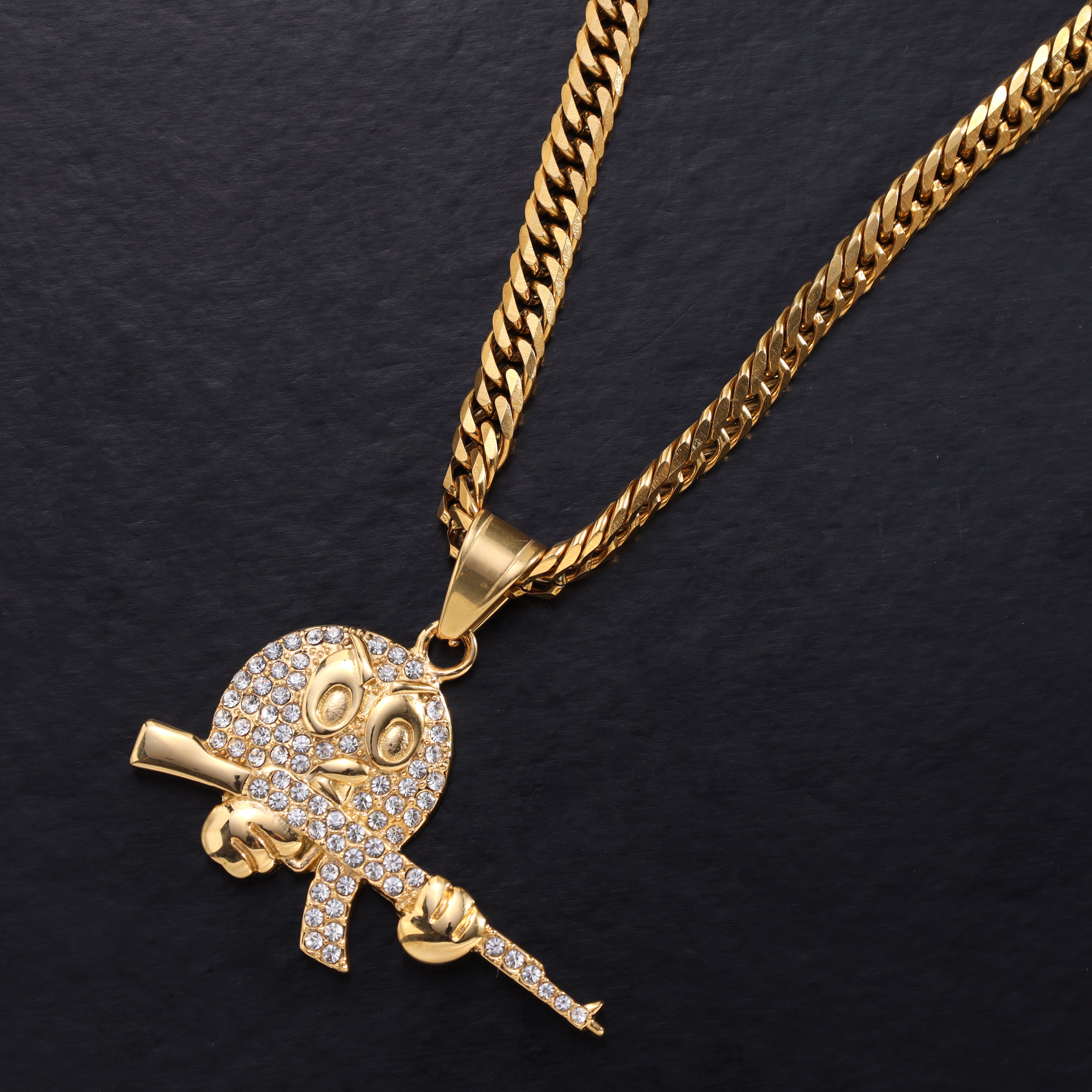 AK47 Anhänger iced out Stil aus Edelstahl 18K Vergoldet - Taipan Schmuck