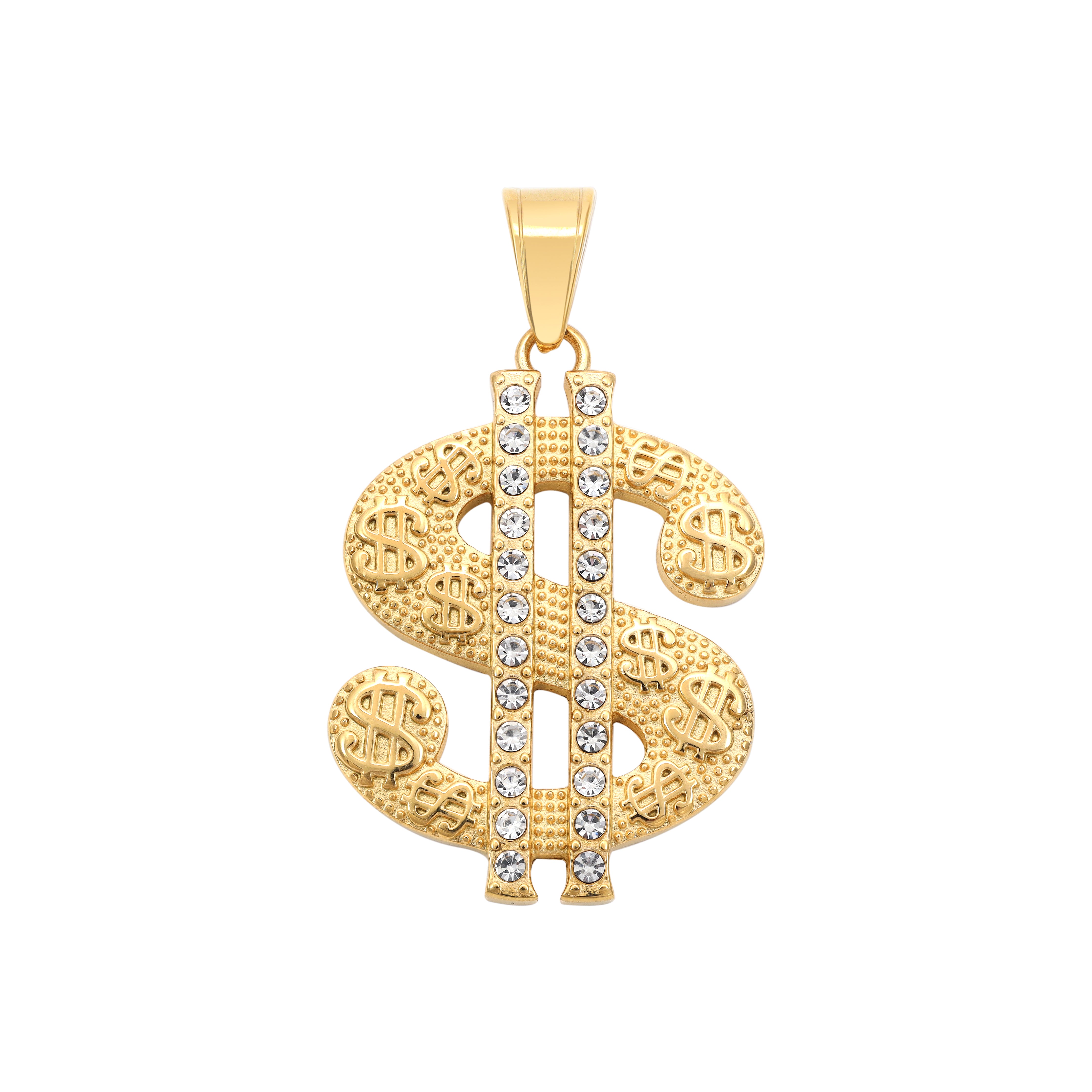 Iced Out Stil Dollar Anhänger aus Edelstahl 18K Vergoldet - Taipan Schmuck