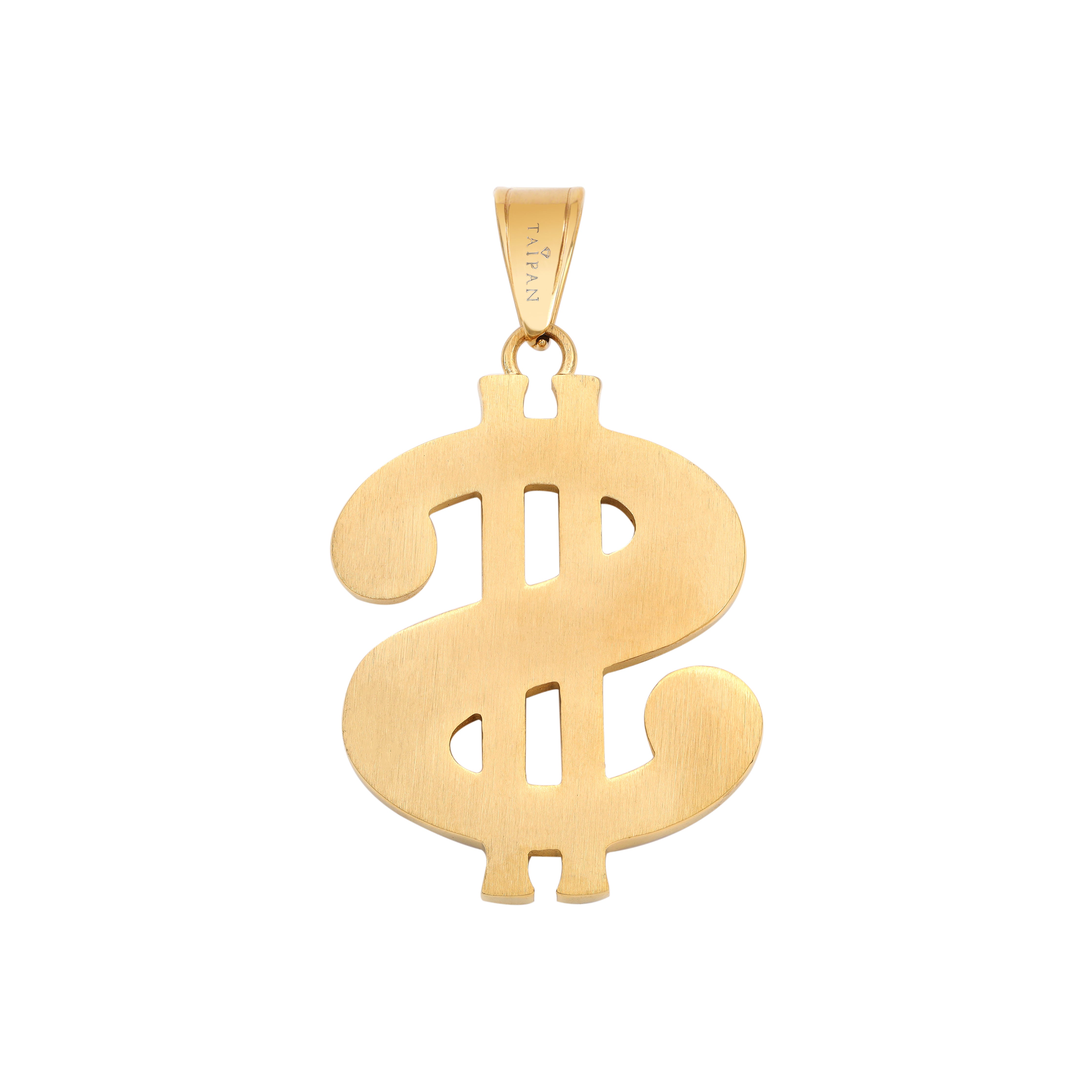 Iced Out Stil Dollar Anhänger aus Edelstahl 18K Vergoldet - Taipan Schmuck
