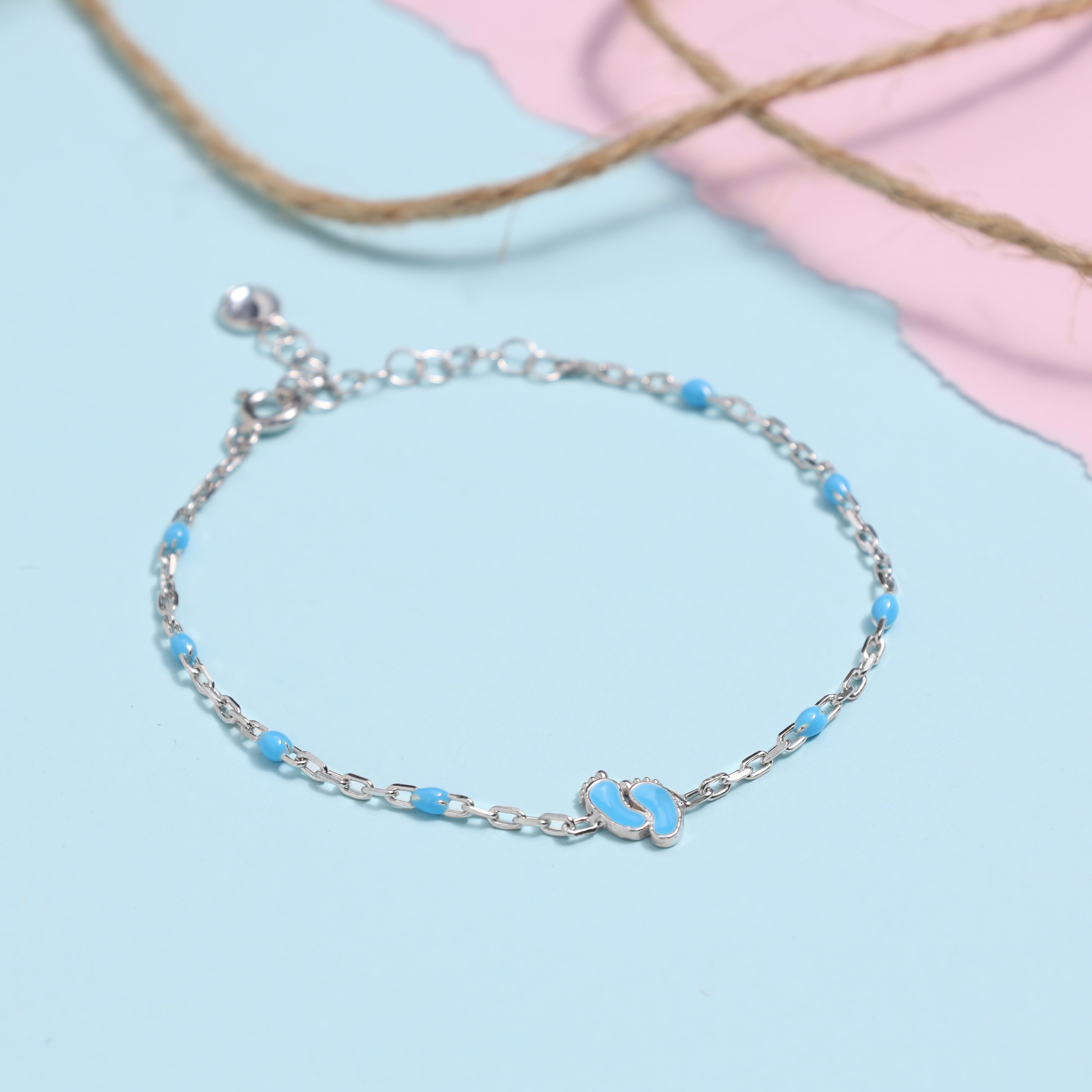 Damen Ankerkette Armband Baby Boy Füße Baby Shower - 925 Silber - Taipan Schmuck