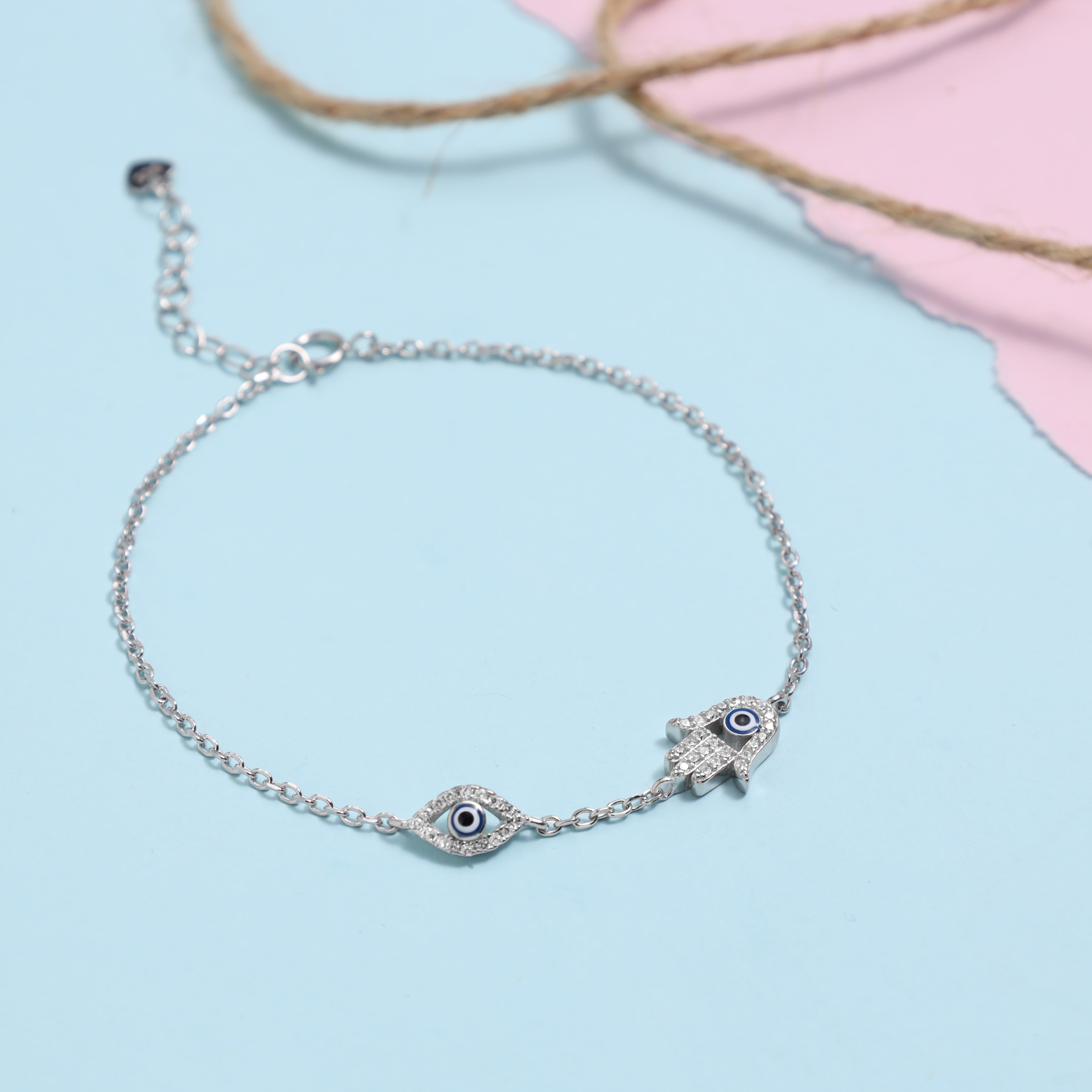 Damen Armband mit Hamza & Evil Eye aus 925 Silber - Taipan Schmuck
